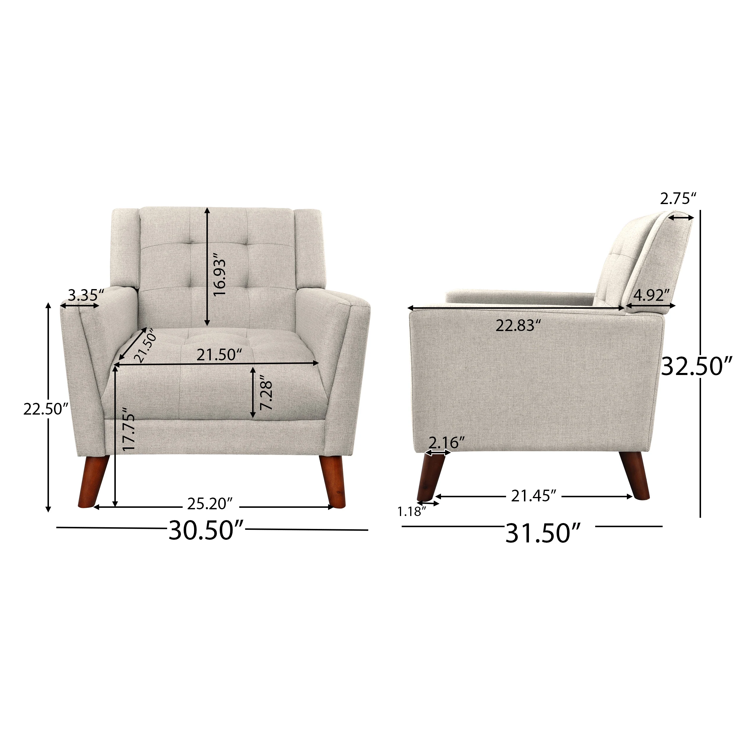 Evelyn Mid Century Modern 3-Piece Chairs & Loveseat Fabric Living Room Set - furnishings