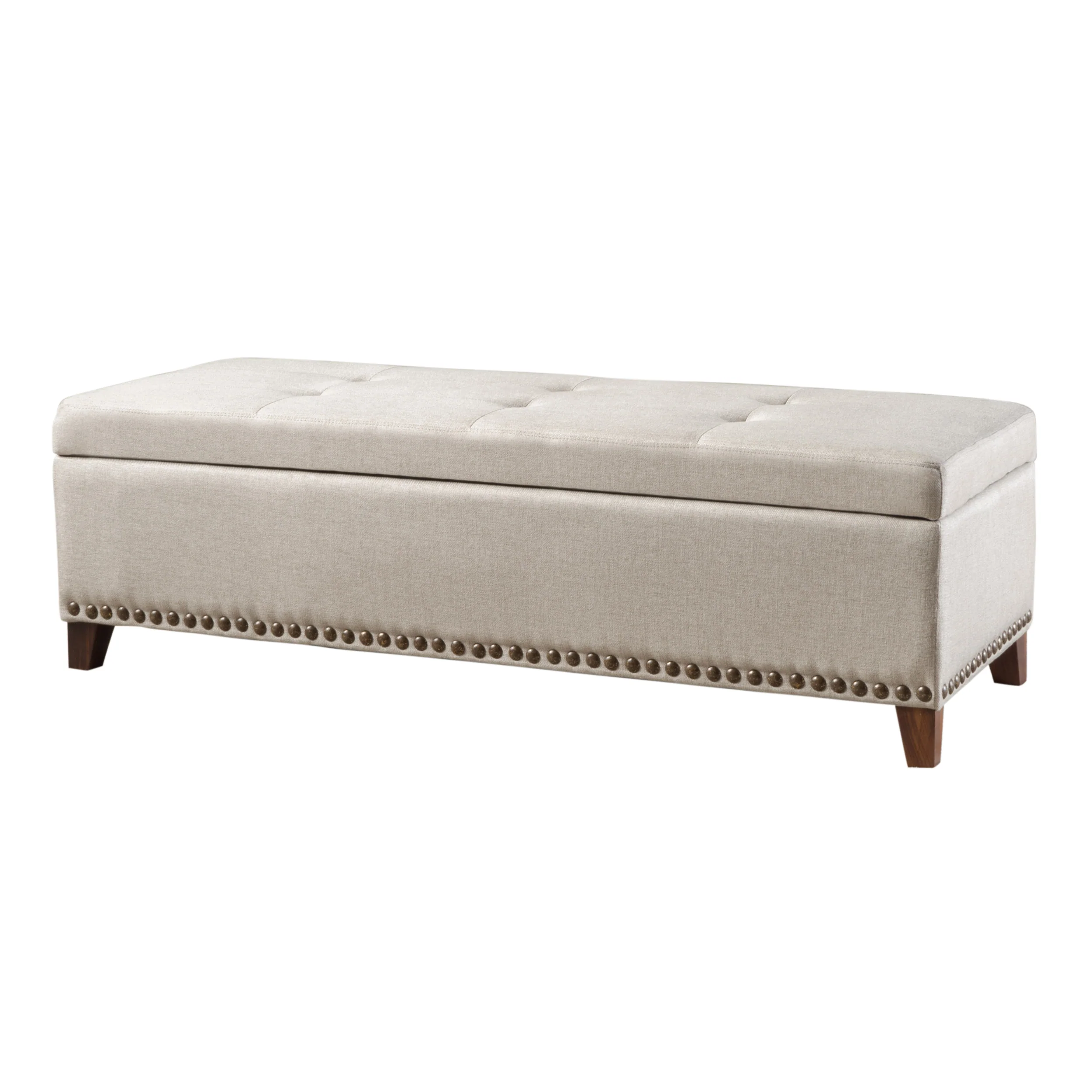 Gisele Tufted Beige Fabric Rectangle Storage Ottoman Bench - furnishings