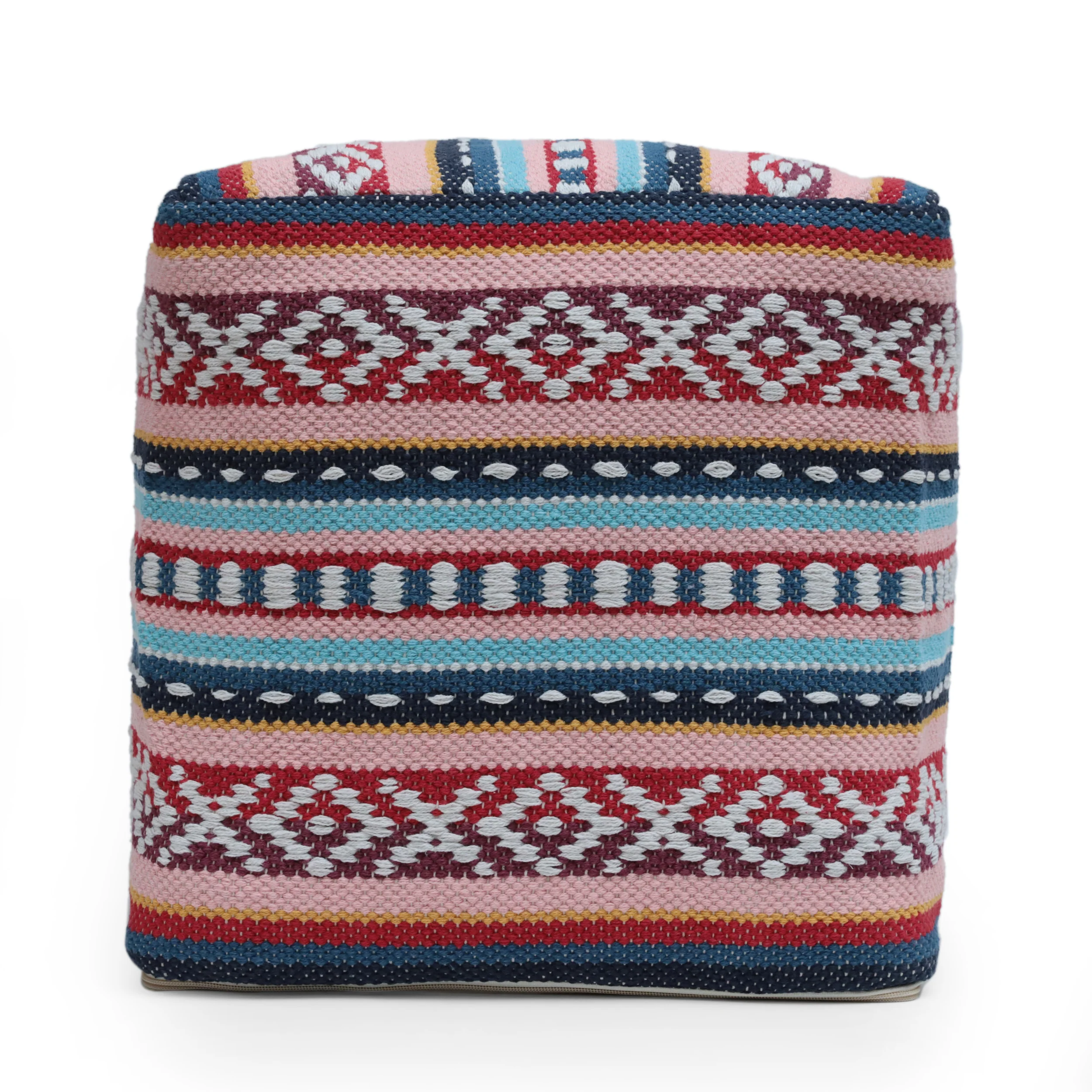Hilliard Boho Handcrafted Peruvian Print Cube Pouf - furnishings