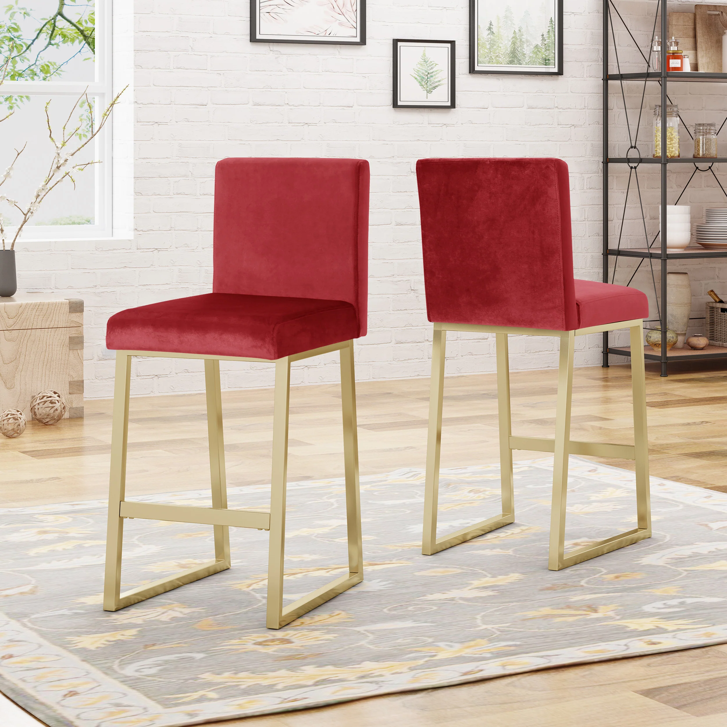 Lexi Modern Velvet Barstools (Set of 2) - furnishings