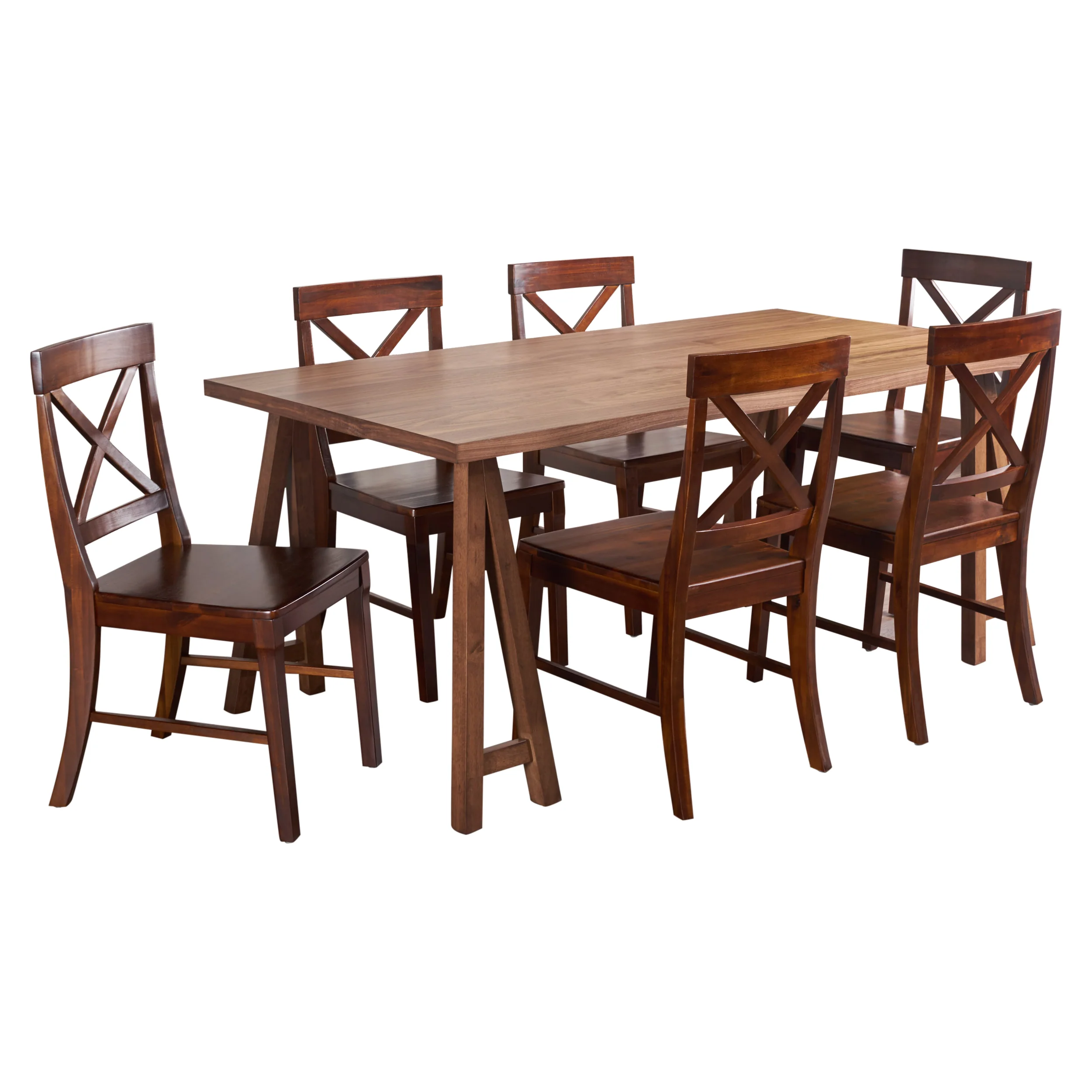 Sambora Farmhouse 7 Piece Dining Set w/ Rich Mahogany Chairs - furnishings