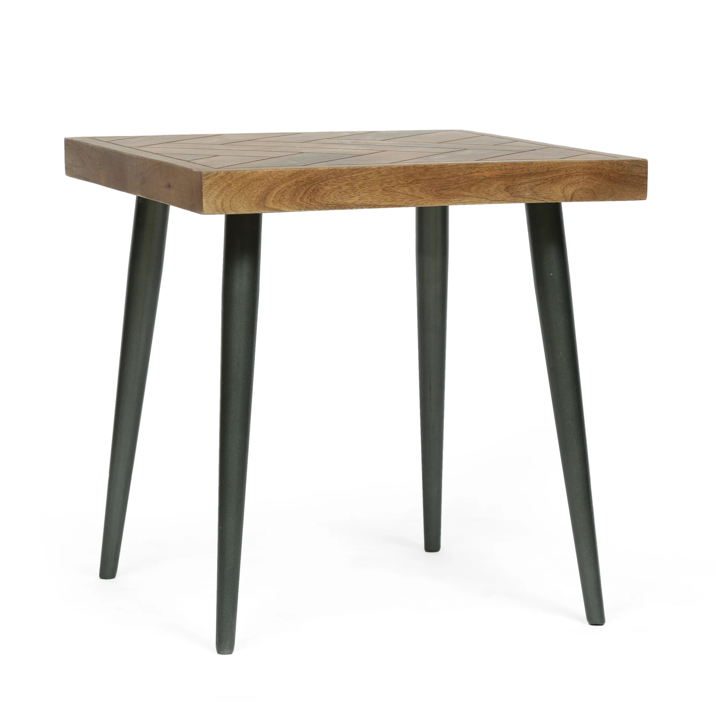 Tilton Boho Handcrafted Mango Wood Parquet Side Table, Natural Honey and Gray - furnishings