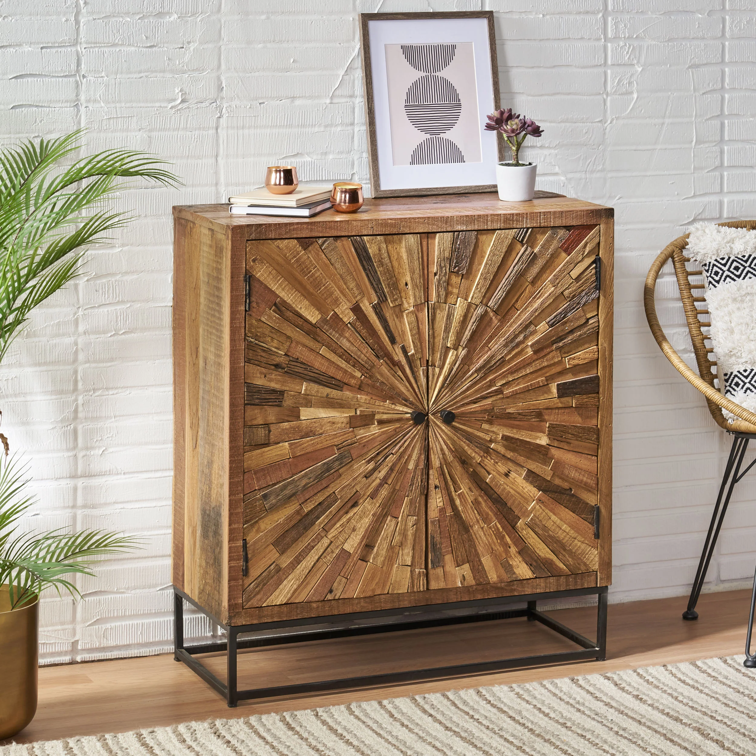 Temur Handcrafted Boho Wooden 2 Door Cabinet - furnishings