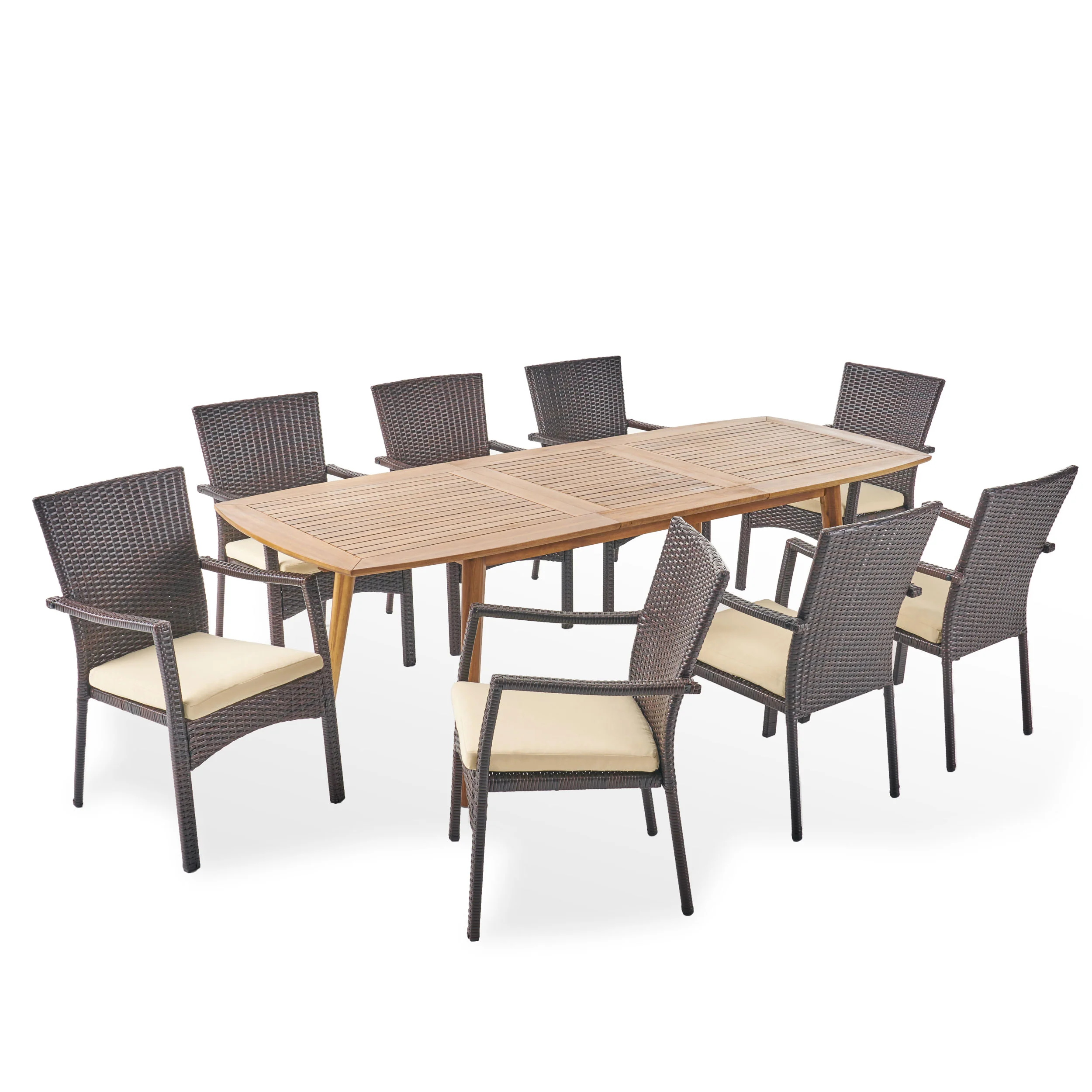 Jabari Outdoor Wood and Wicker Expandable 8 Seater Dining Set - furnishings