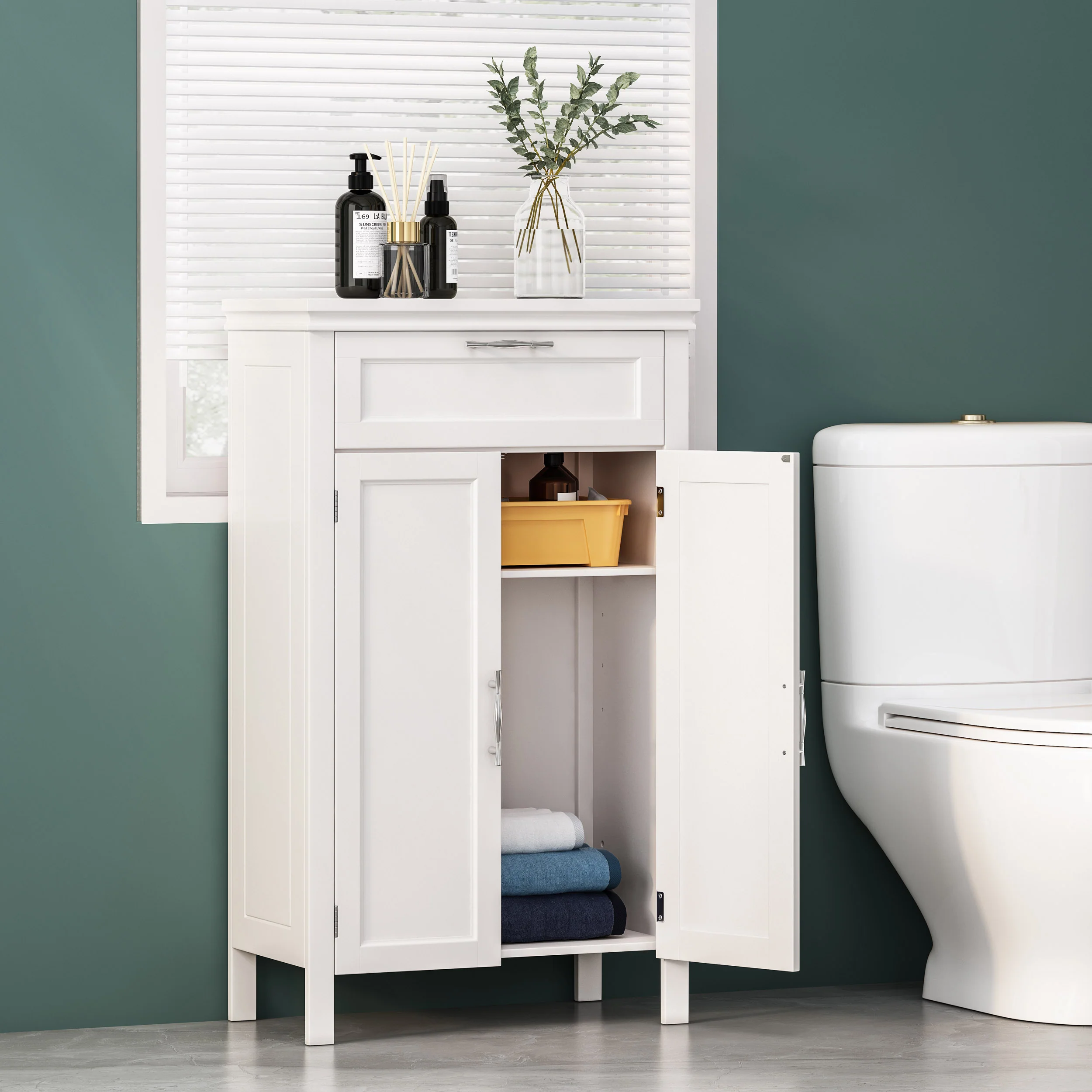 Meader Modern Bathroom 2 Door Floor Storage Cabinet with Drawer - furnishings