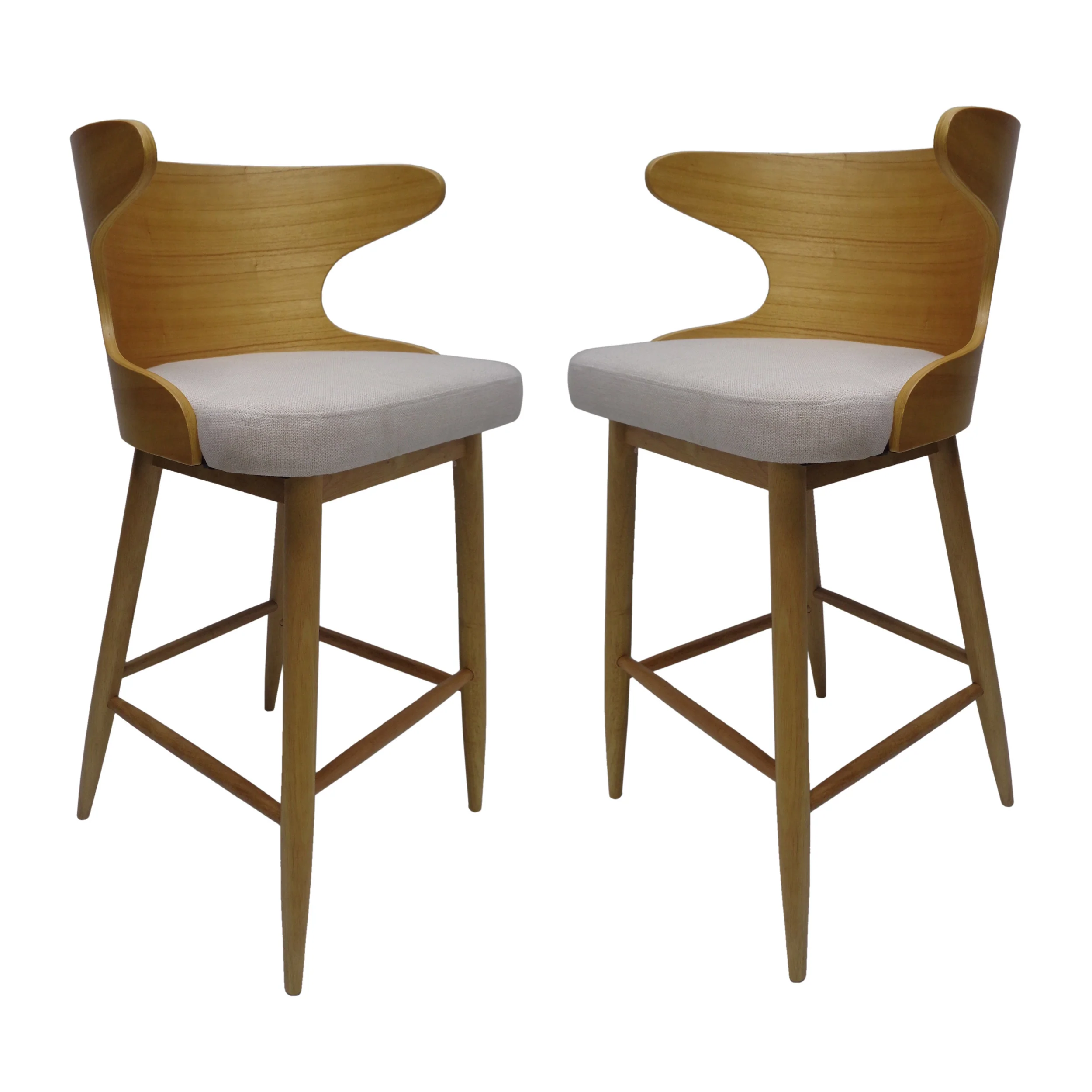 Truda Mid Century Modern Fabric Barstools (Set of 2) - furnishings