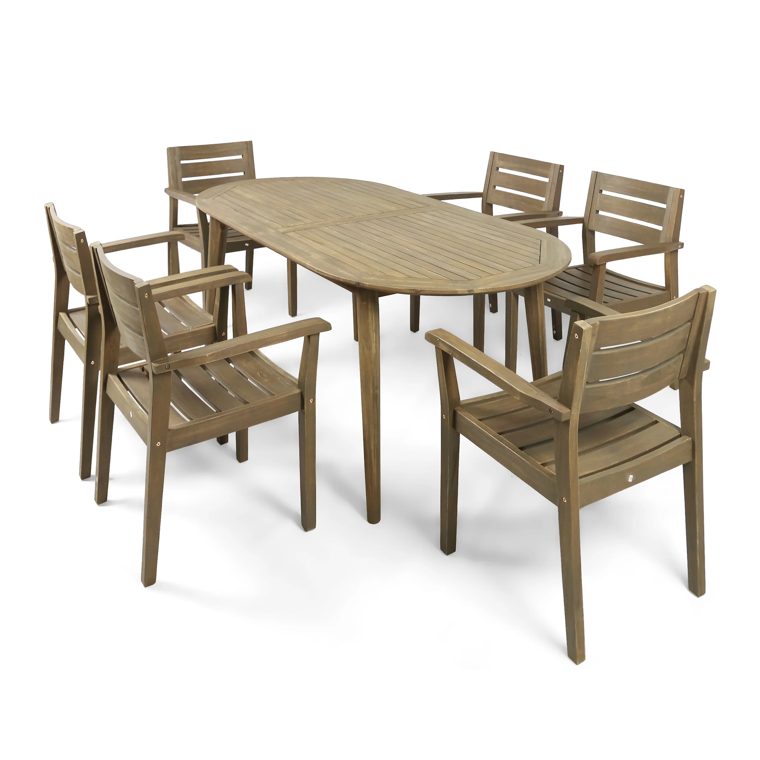 Stanford Outdoor 7-Piece Acacia Wood Dining Set with Oval Table, Gray Finish - furnishings