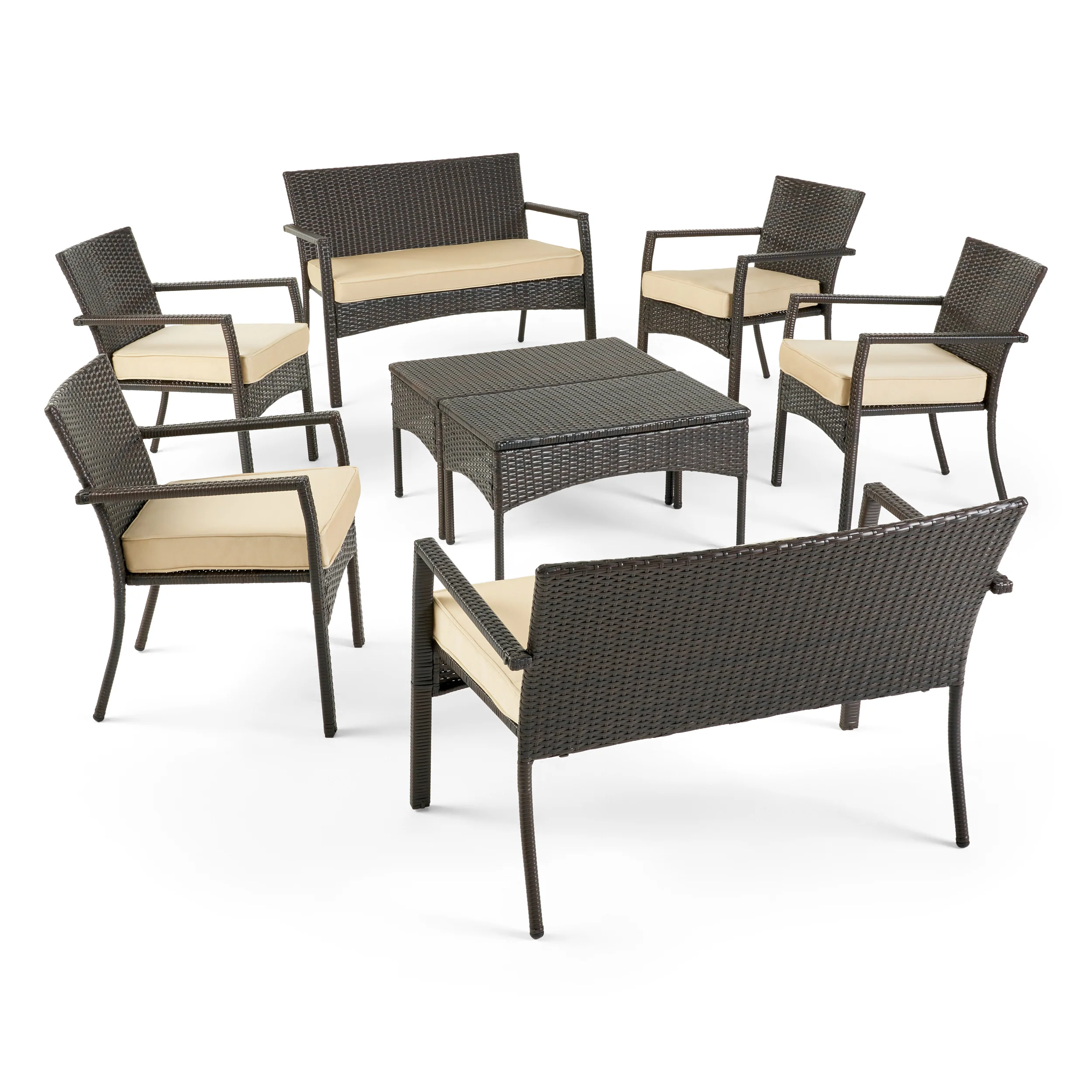 Tahiti Outdoor 8 Seater Wicker Chat Set with Cushions - furnishings