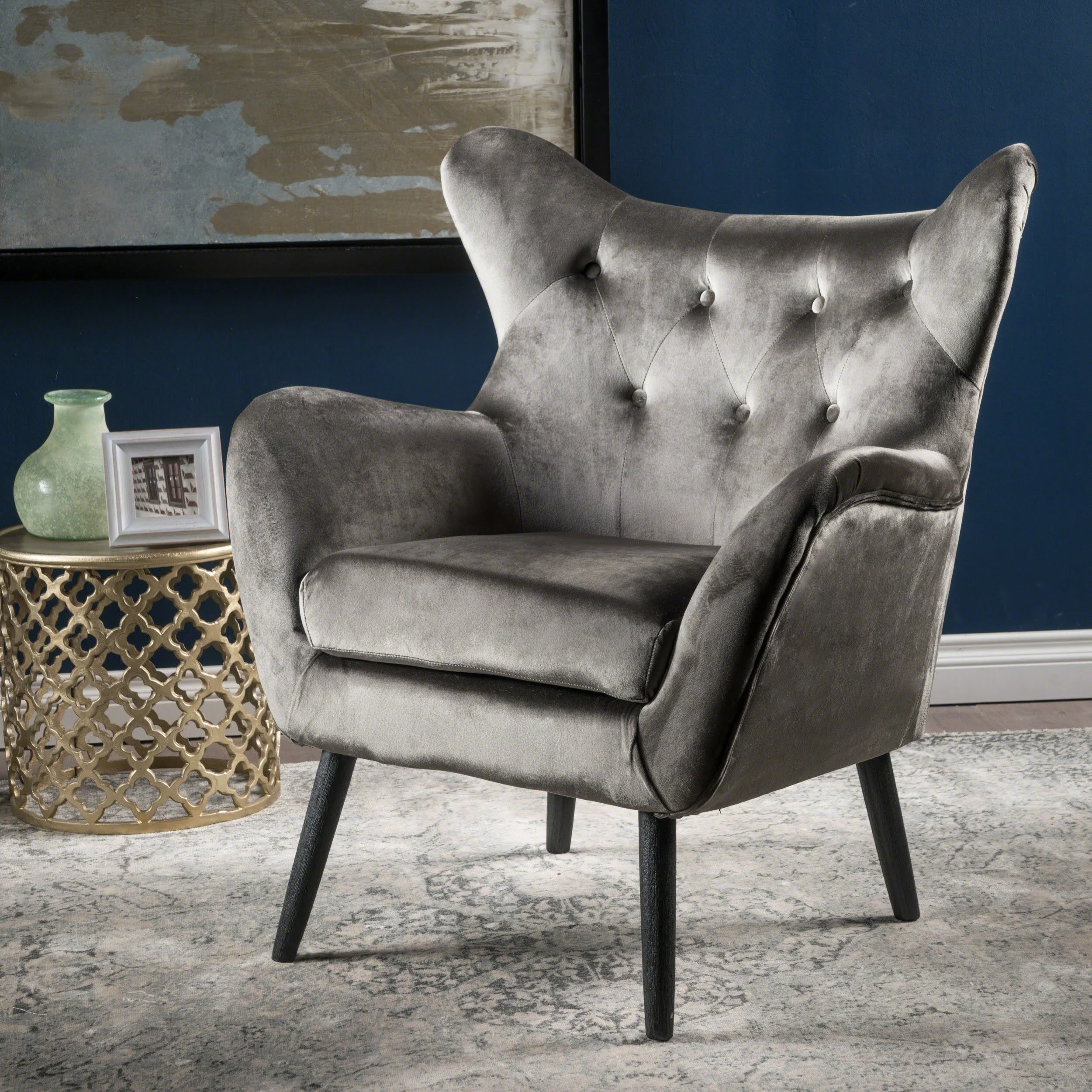 Mae Velvet Tufted Wingback Armchair - furnishings