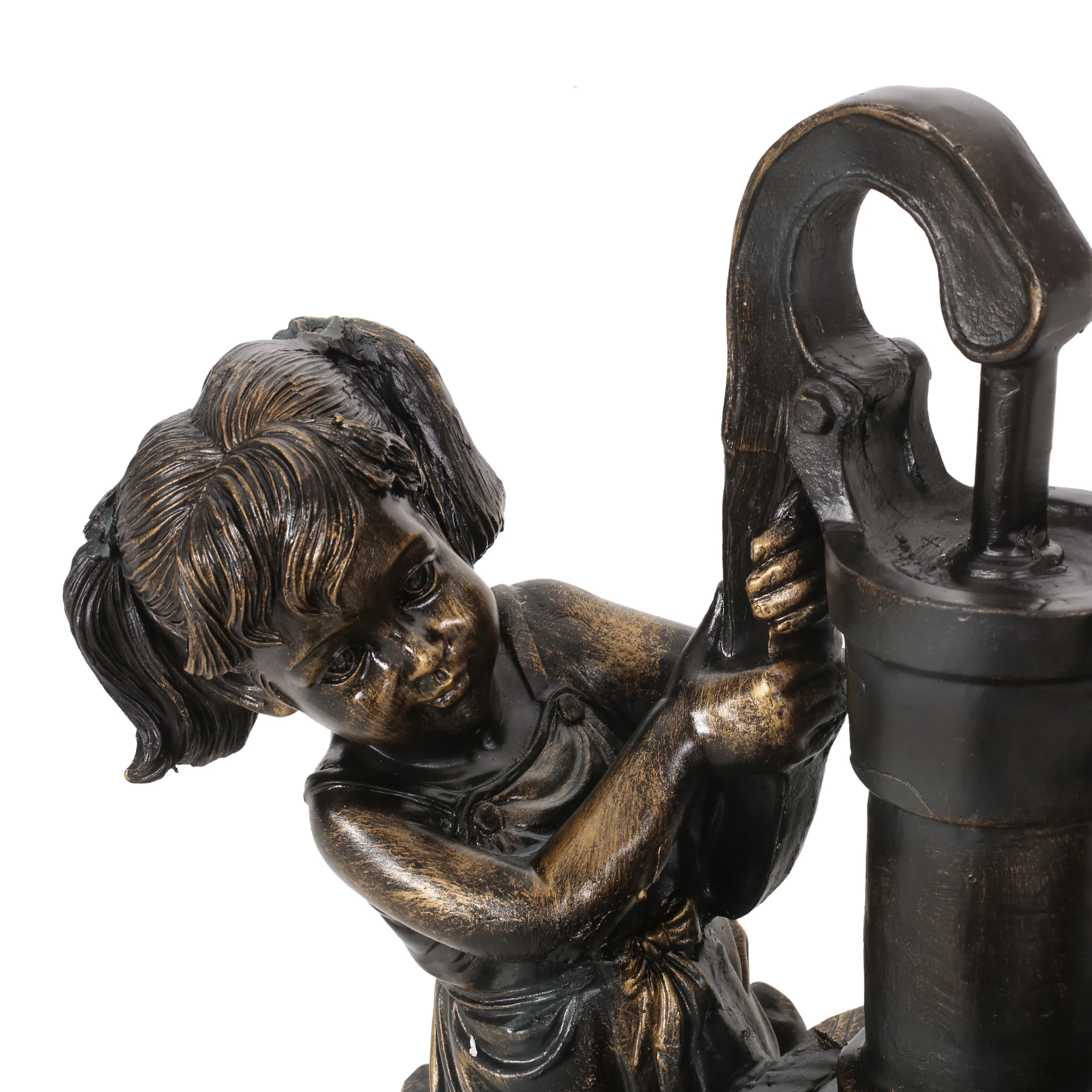 Rayle Outdoor Children at Water Pump Fountain, Dark Brown - furnishings