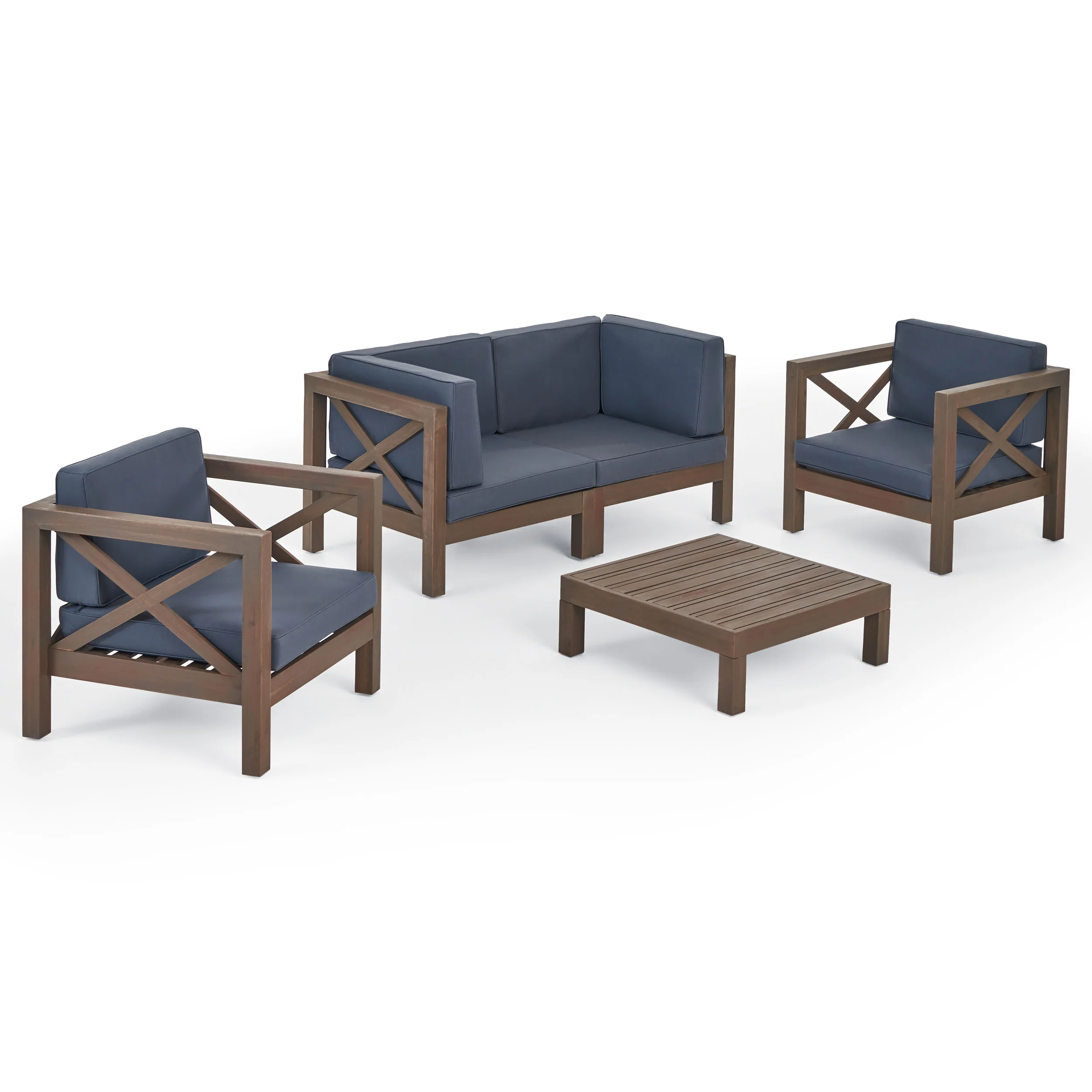 Morgan Outdoor 4 Seater Acacia Wood Loveseat Chat Set - furnishings