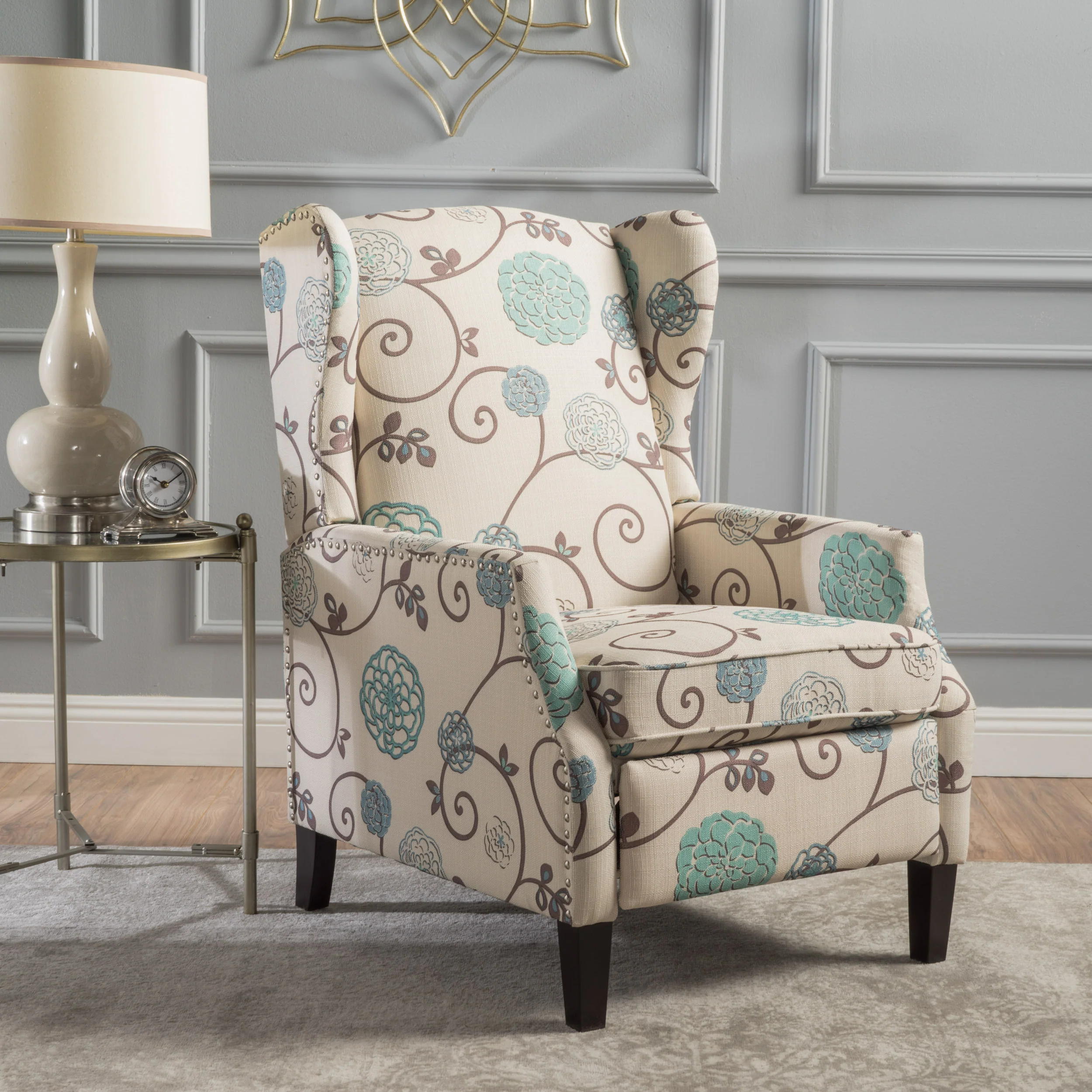Weyland Floral Fabric Wingback Recliner - furnishings