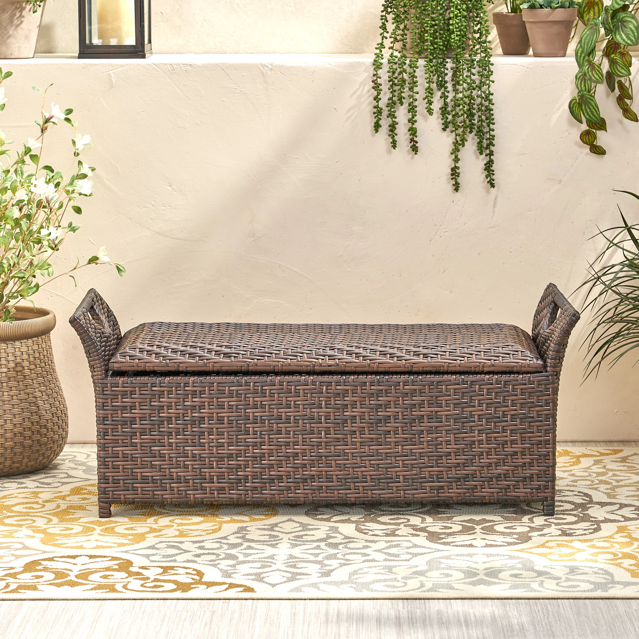 Izidora Outdoor Brown Wicker Storage Ottoman - furnishings