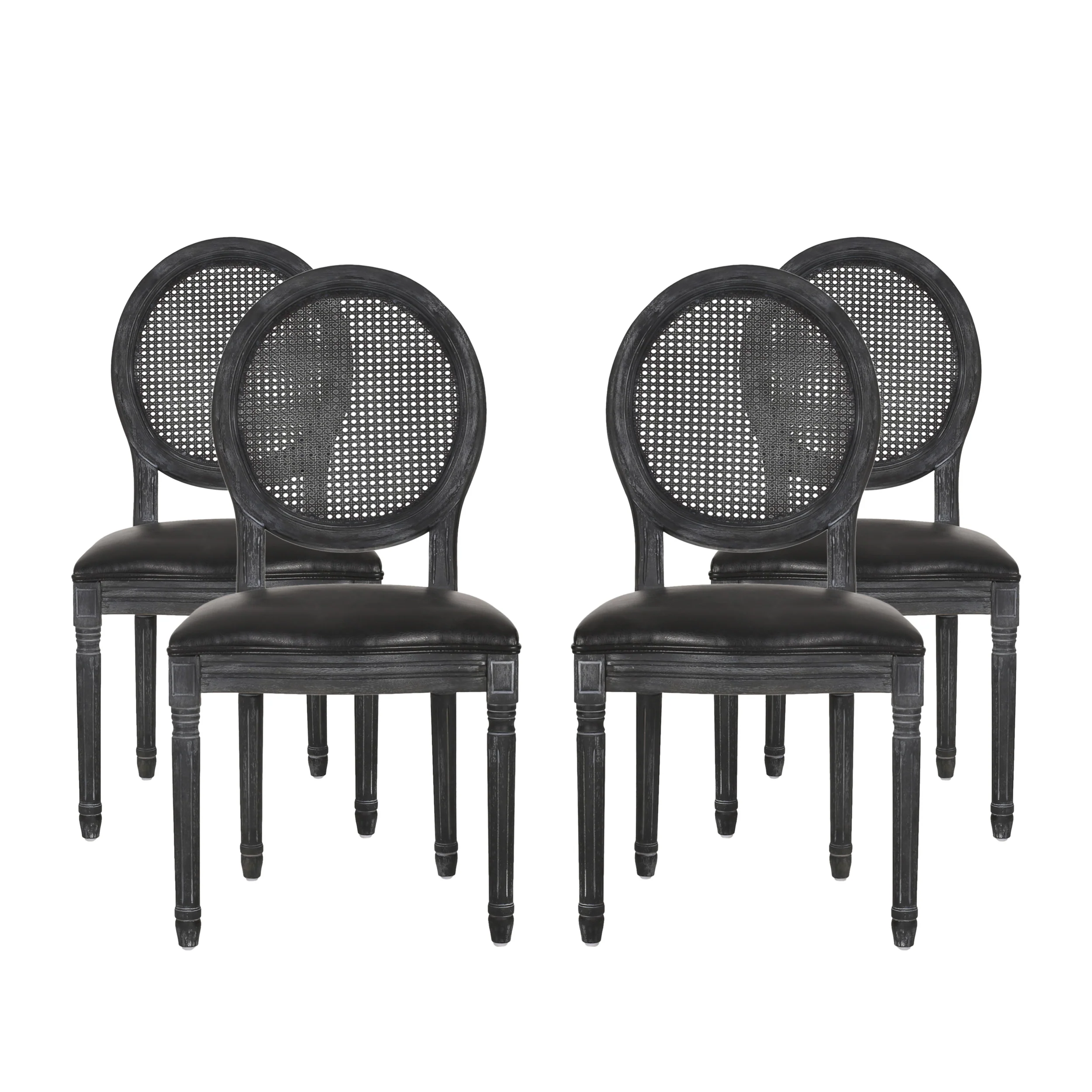 Lintz French Country Wood and Cane Upholstered Dining Chair, Set of 4 - furnishings