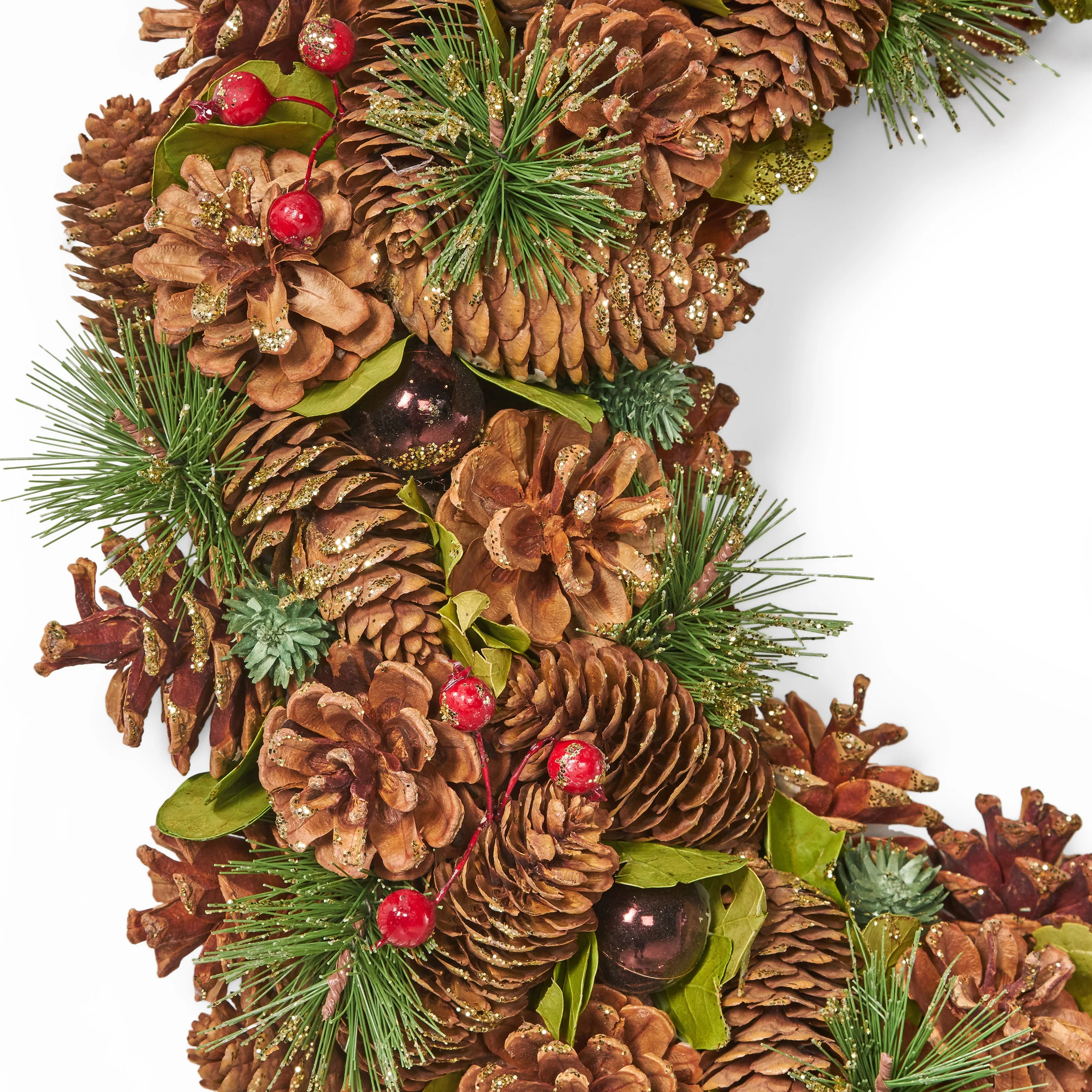18.5 Inch Artificial Pinecone and Glitter Christmas Wreath - furnishings