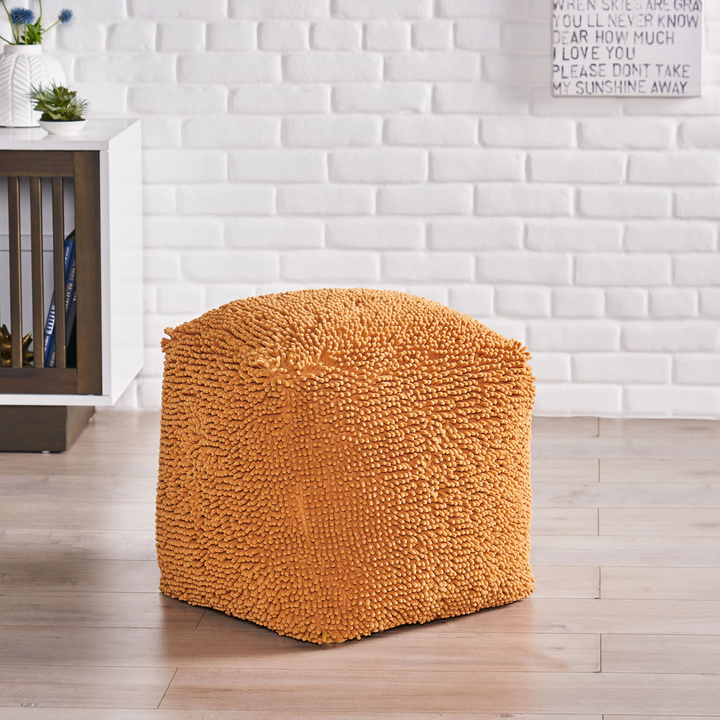 Moloney Modern Microfiber Chenille Square Pouf - furnishings