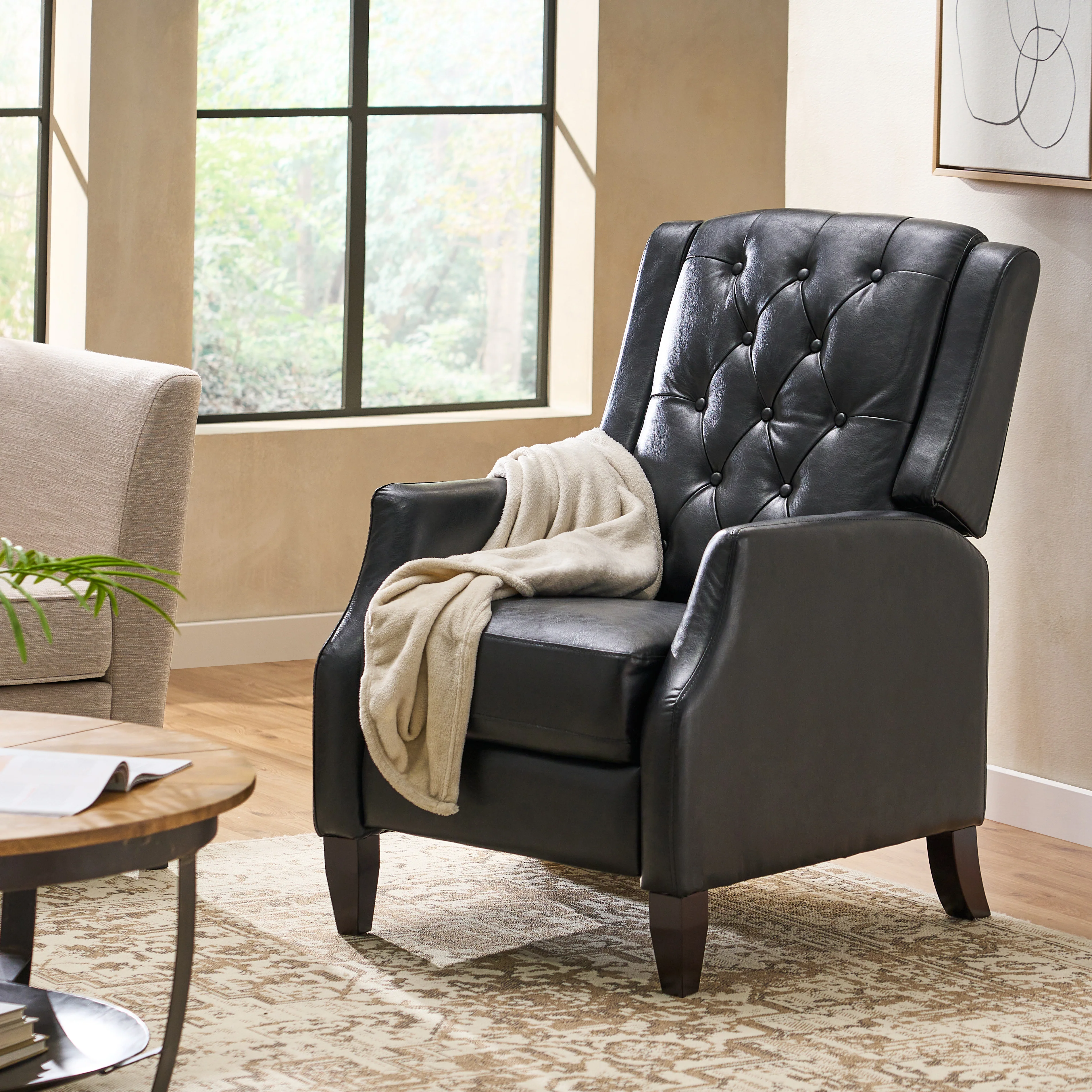 Loubar Contemporary Faux Leather Tufted Pushback Recliner - furnishings