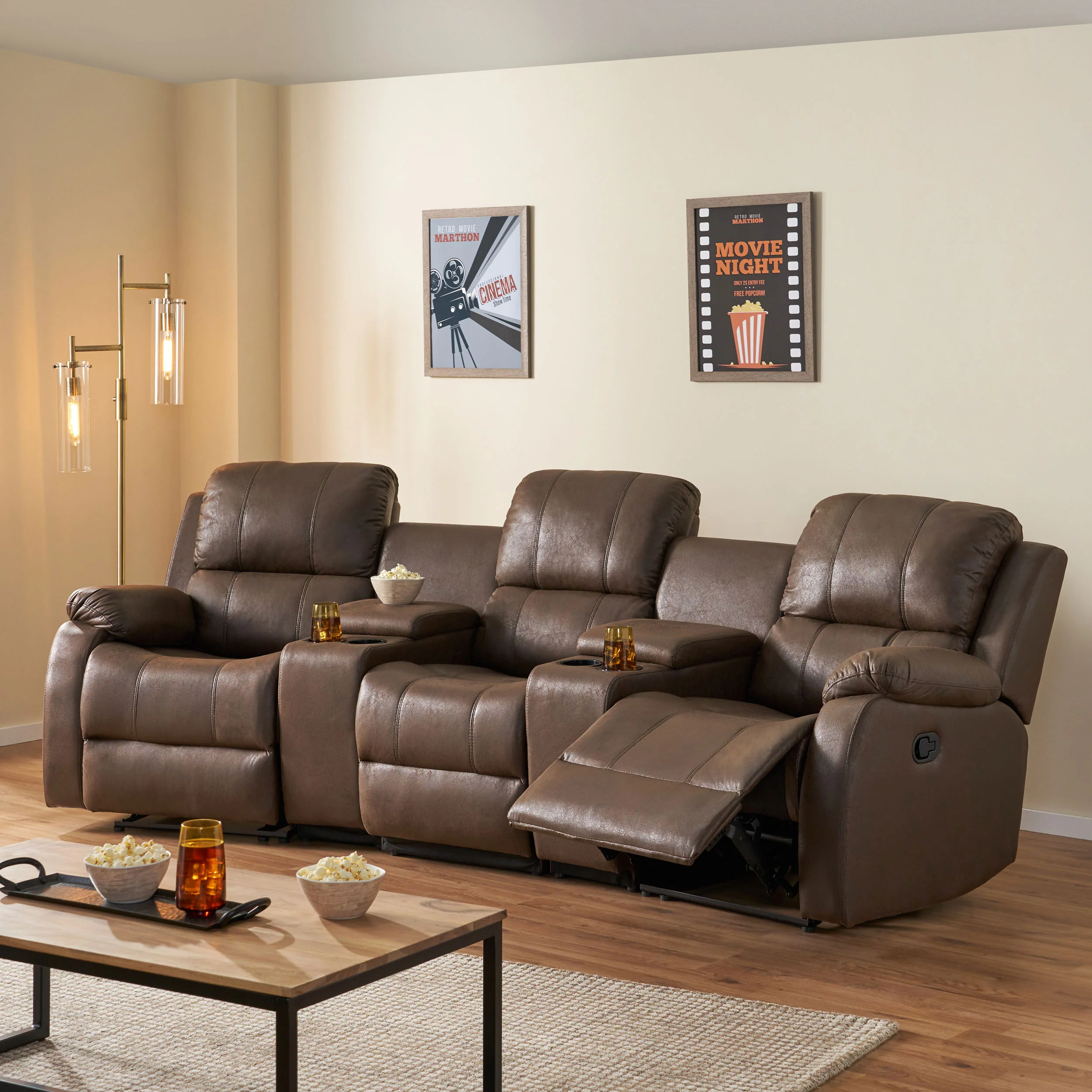Lunsford Contemporary Upholstered Theater Seating Reclining Sofa - furnishings