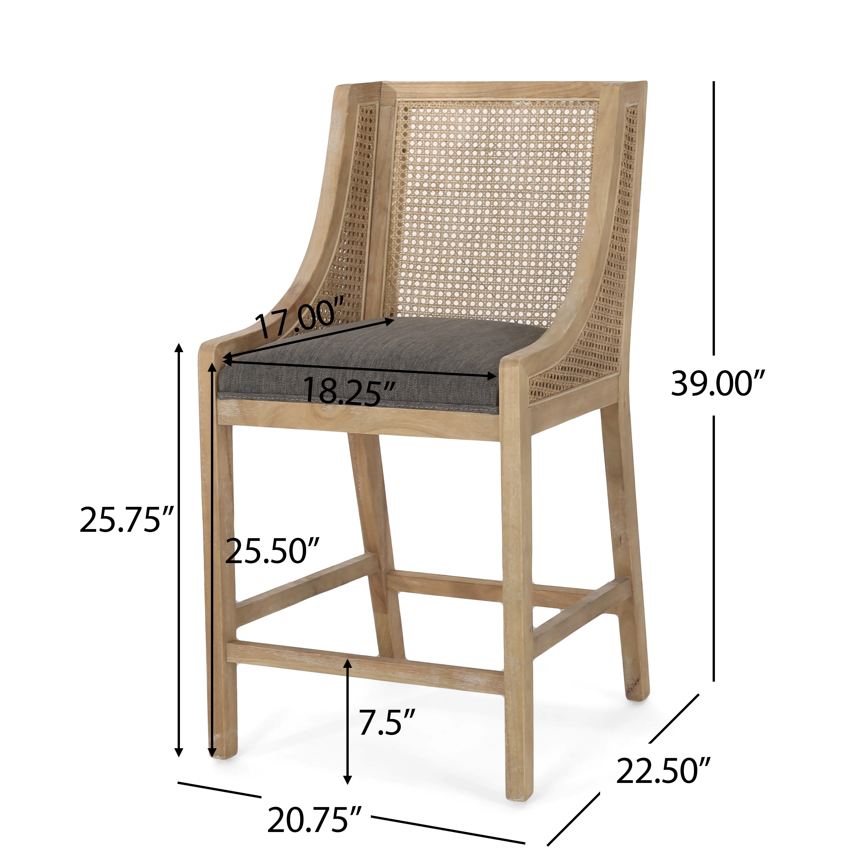 Deville French Country Fabric Upholstered Wood and Cane 25.5 inch Counter Stools (Set of 2) - furnishings