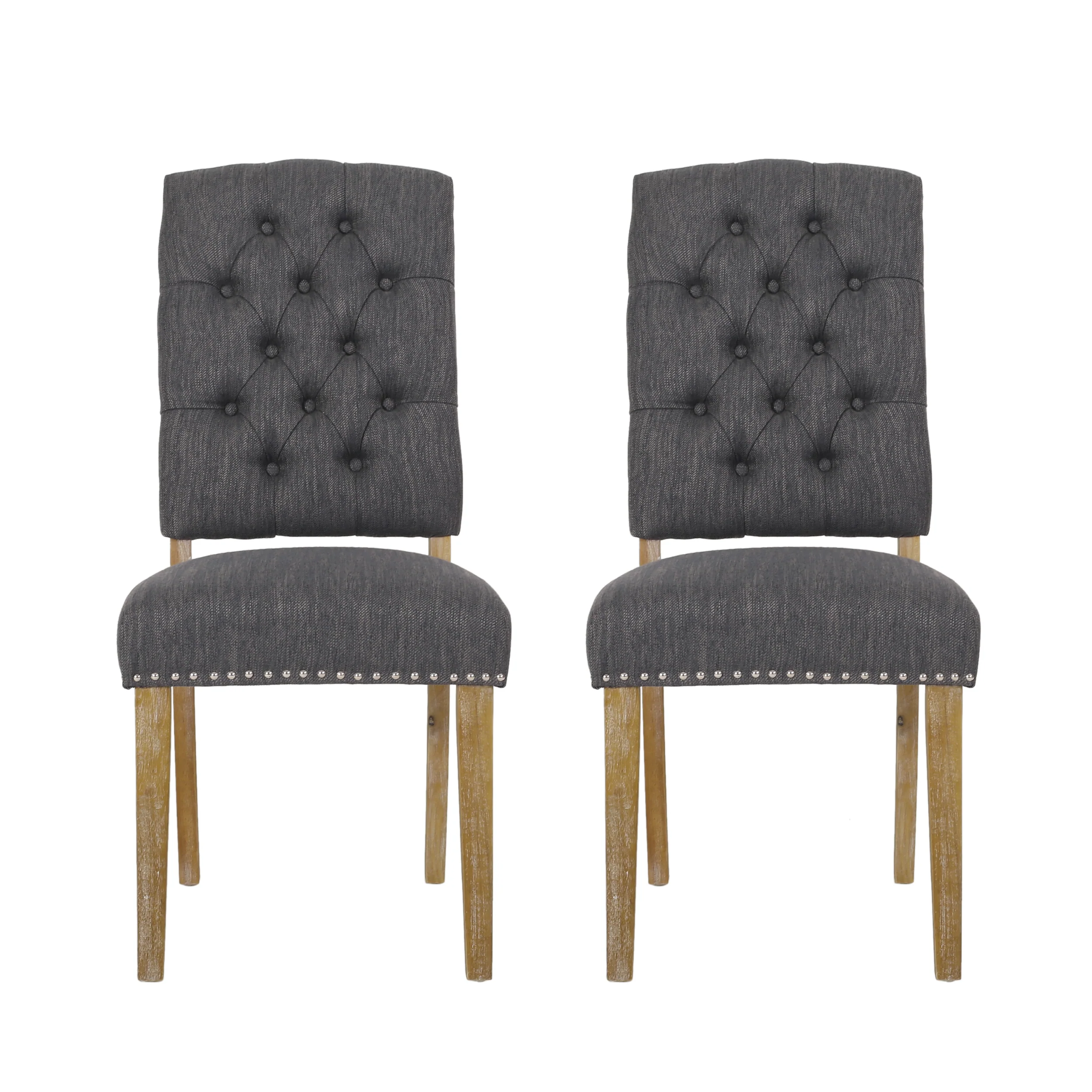 Frances Contemporary Fabric Tufted Dining Chairs with Nailhead Trim, Set of 2 - furnishings