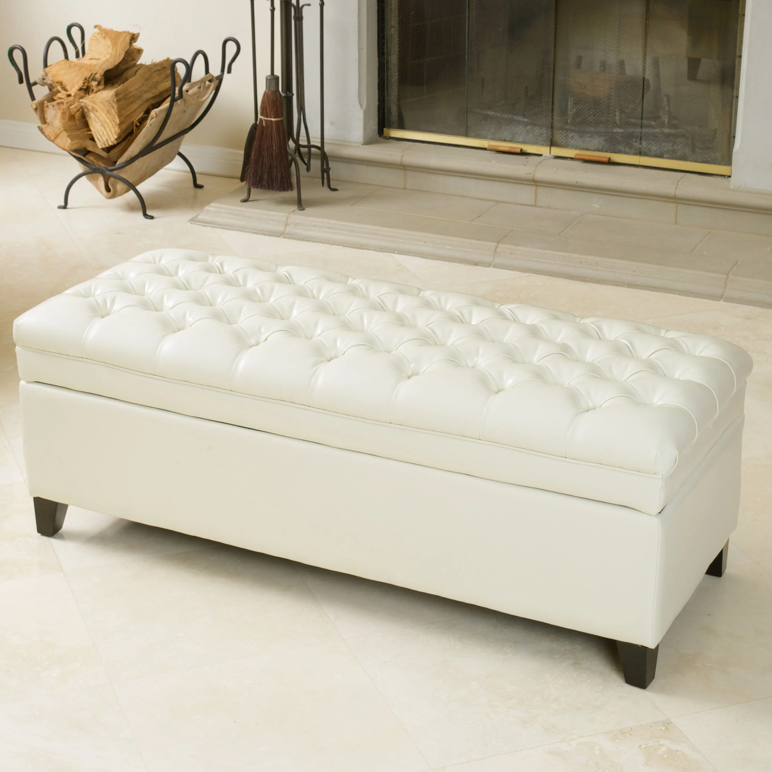 Barton Tufted Ivory Leather Storage Ottoman - furnishings