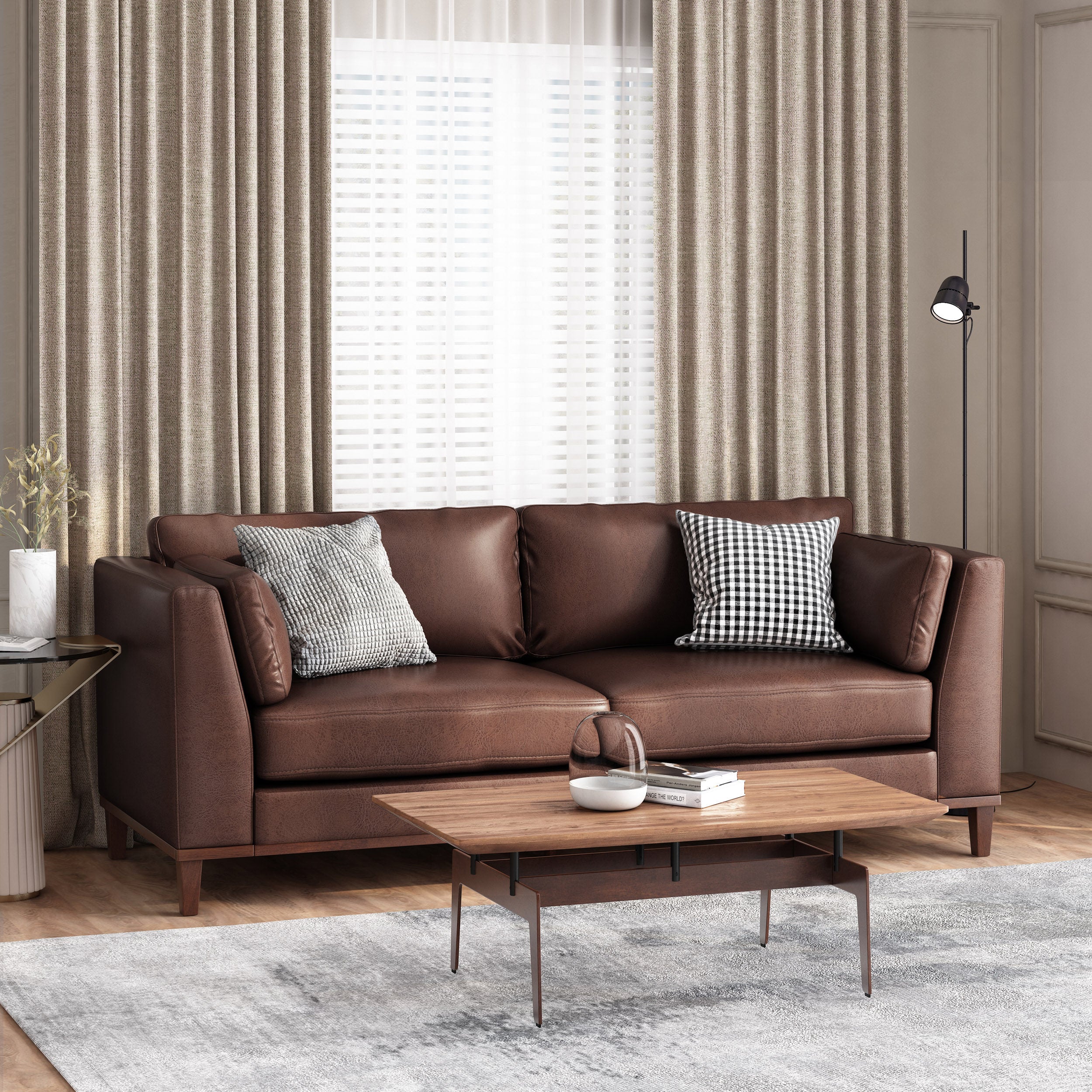 Ayers Contemporary Faux Leather Upholstered 3 Seater Sofa - furnishings