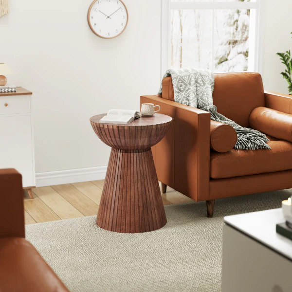 Elowen Round Pedestal Mango Wood Side End Table - furnishings