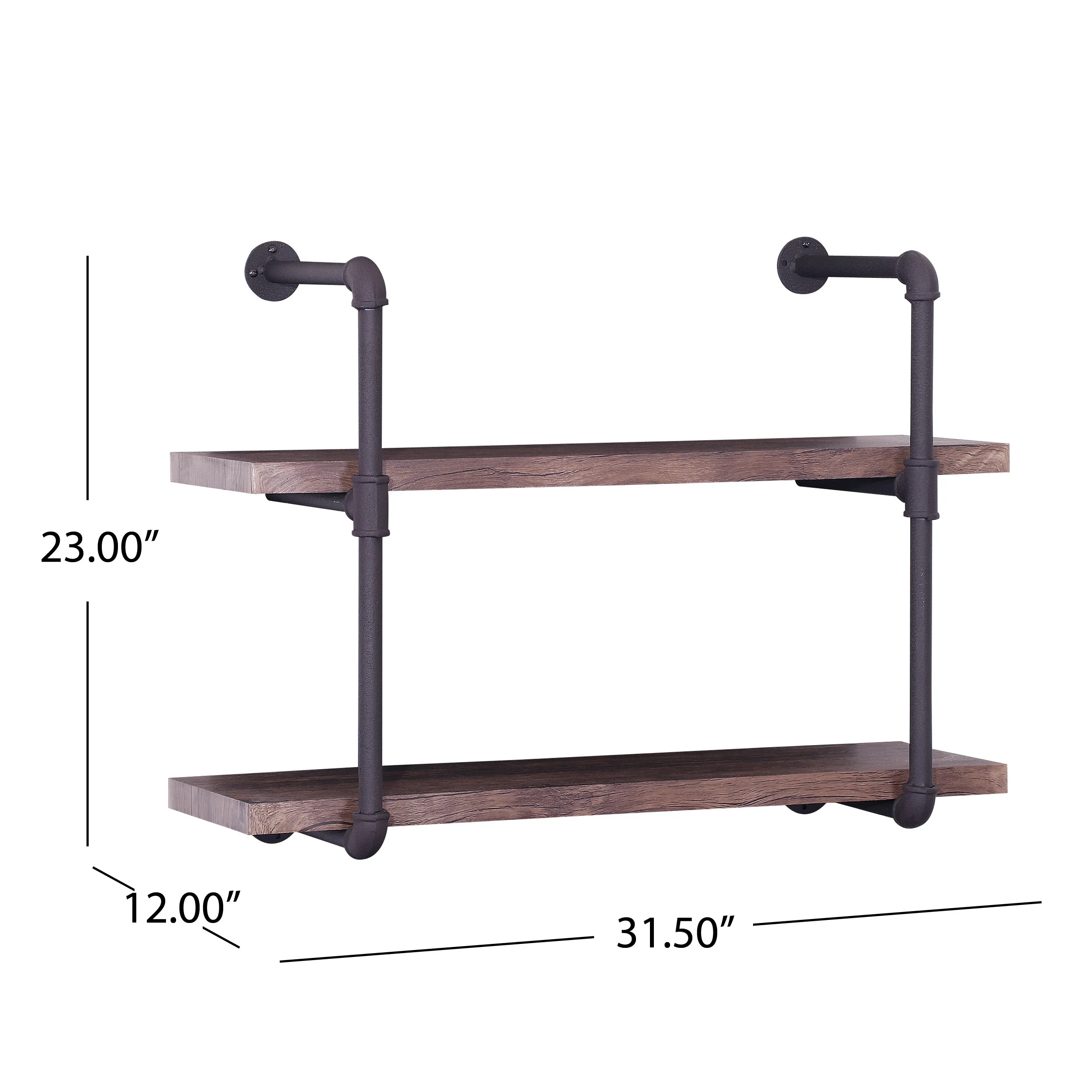 Caden 2 Shelf Industrial Pipe Design Wall Mount Floating Shelf - furnishings