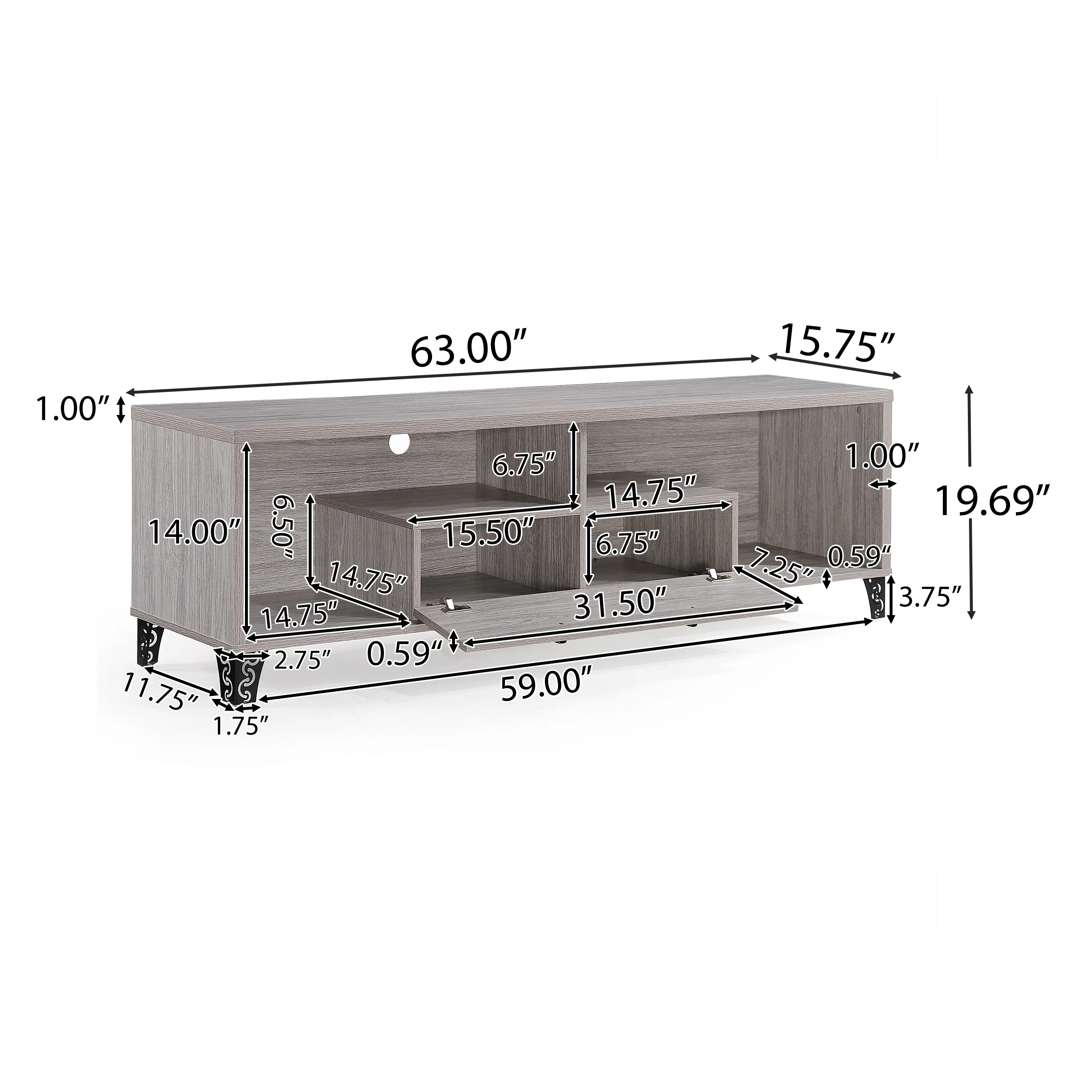 Celia Mid Century Modern Cabinet & Shelves TV Stand - furnishings