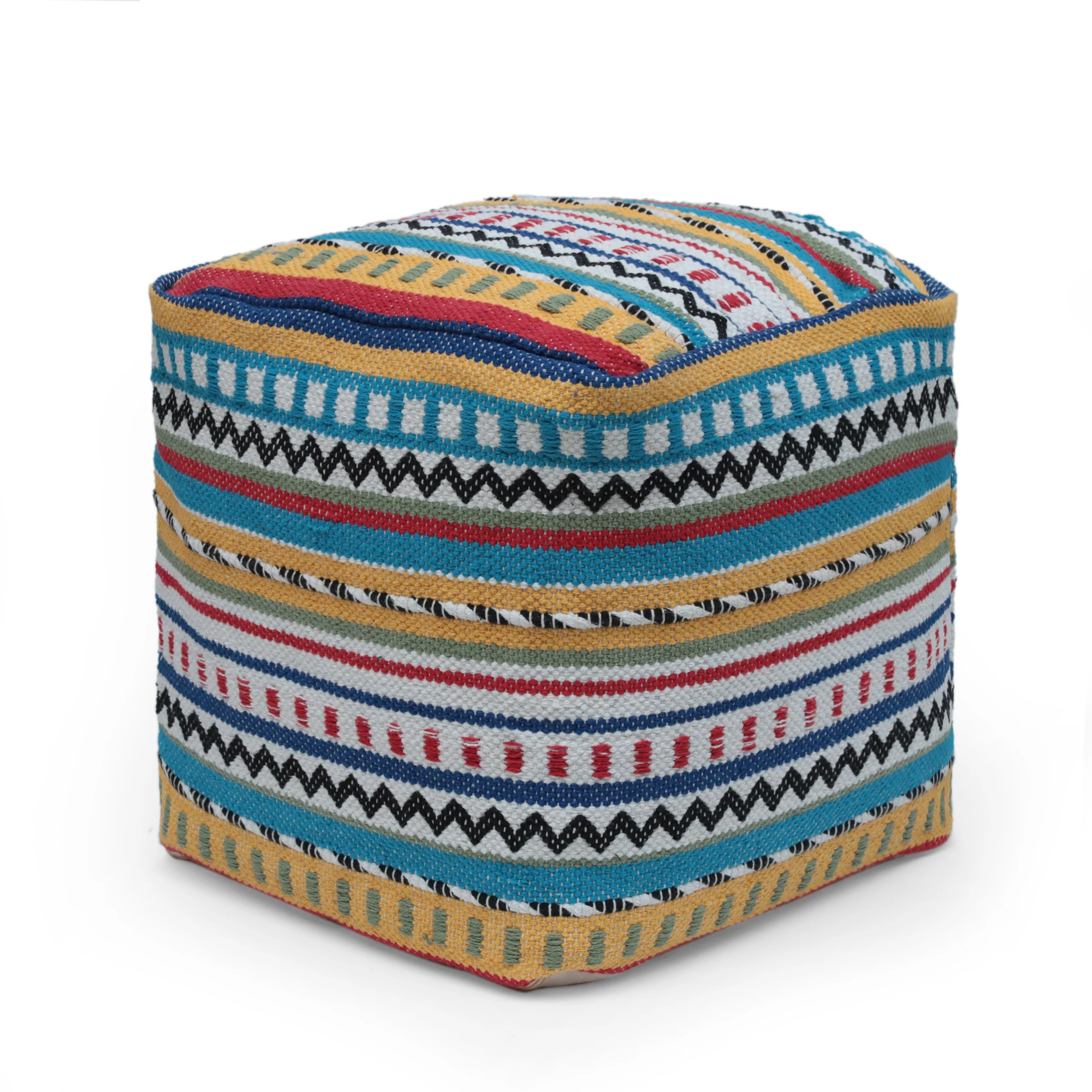 Hilliard Boho Handcrafted Peruvian Print Cube Pouf - furnishings