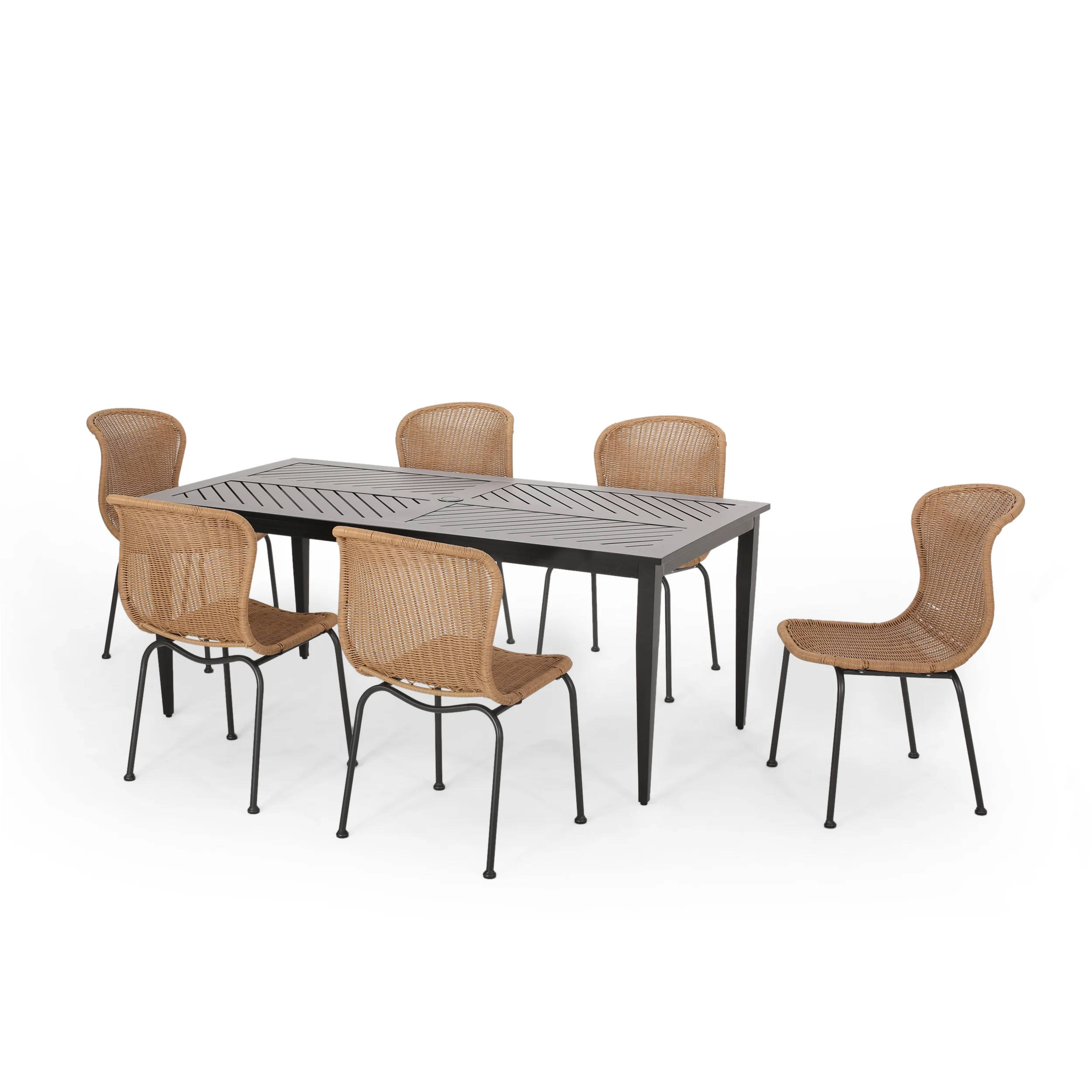 Akim Outdoor Boho Wicker 6 Seater Dining Set - furnishings