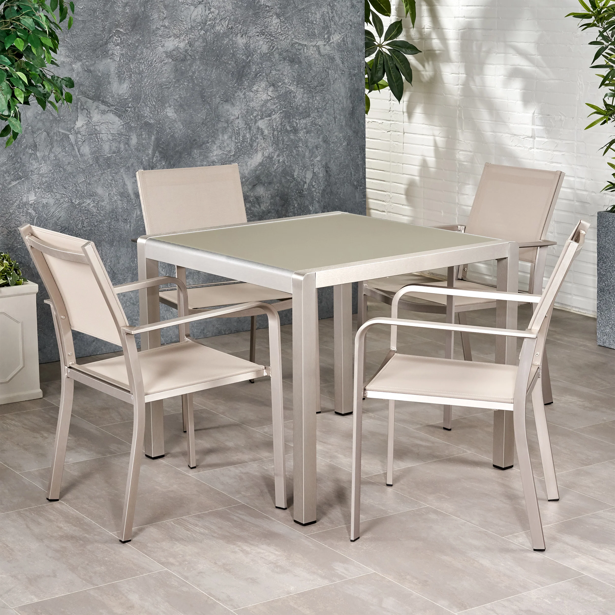 Rorik Outdoor Modern 4 Seater Aluminum Dining Set with Tempered Glass Table Top - furnishings
