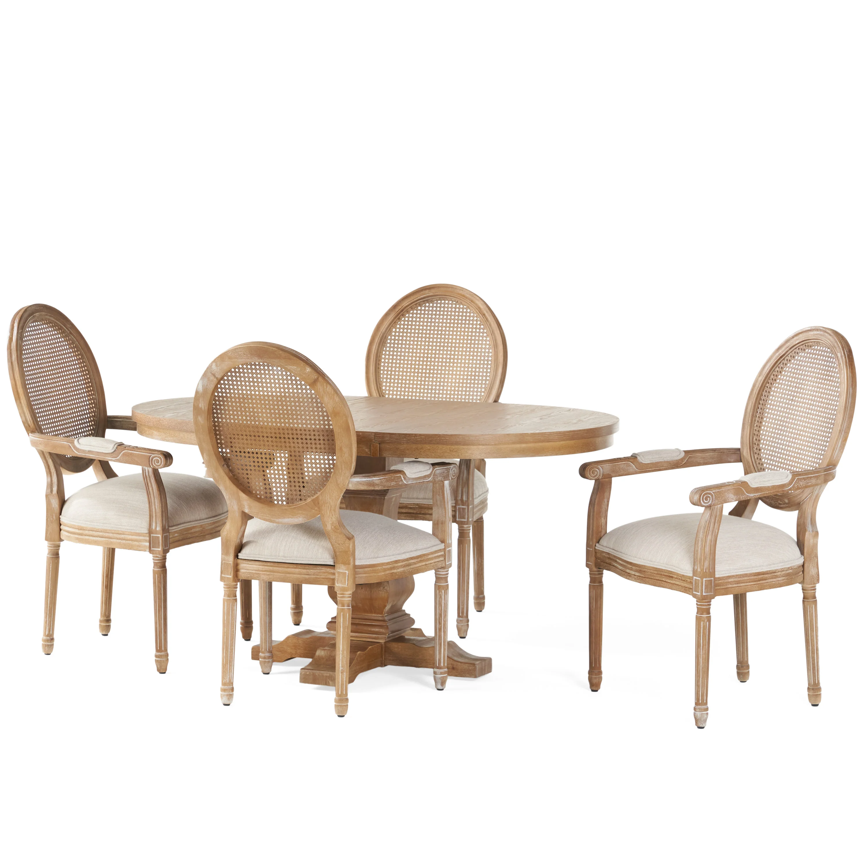 Ismay French Country Wood and Cane 5-Piece Expandable Oval Dining Set - furnishings