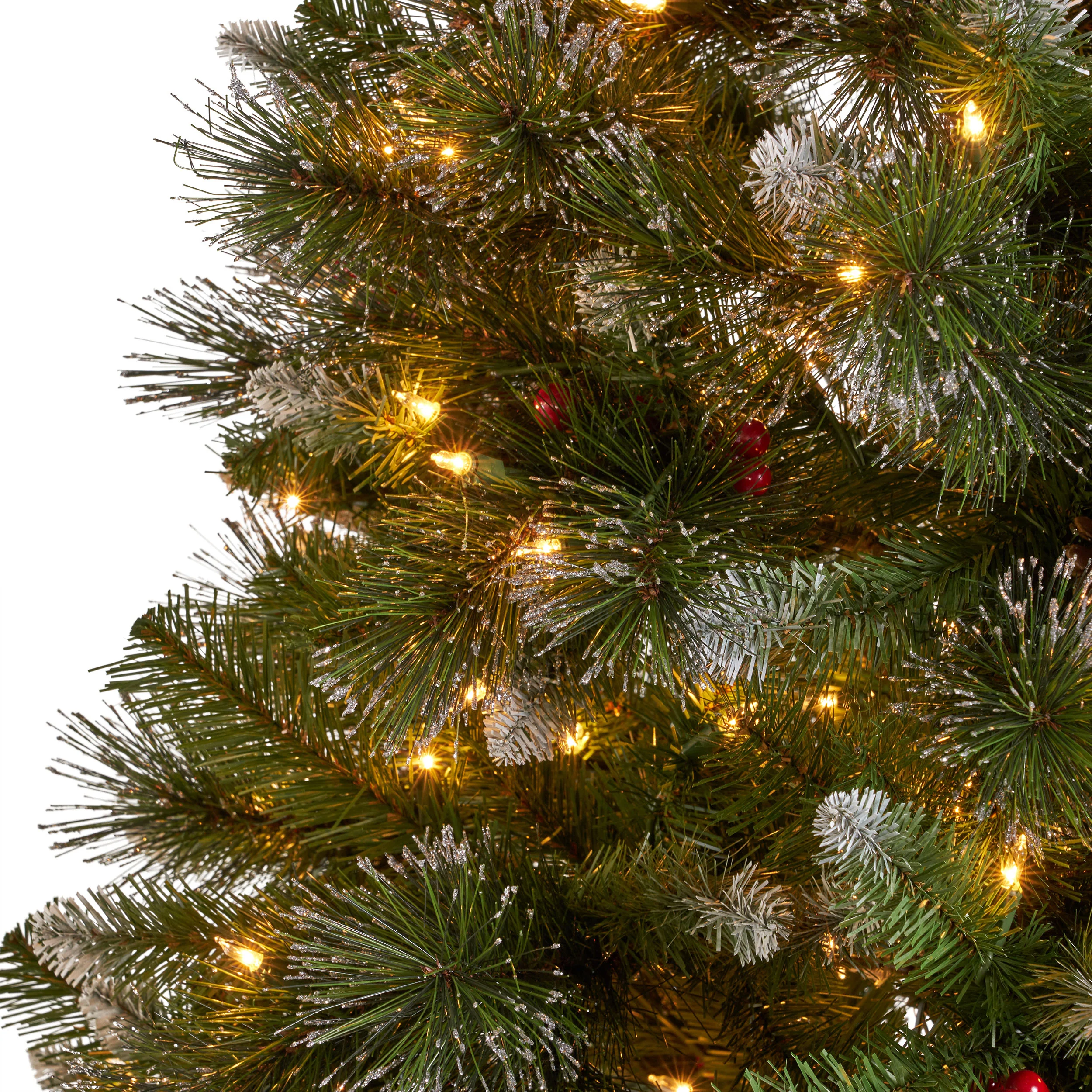 9-foot Mixed Spruce Hinged Artificial Christmas Tree with Glitter Branches, Red Berries, and Pinecones - furnishings