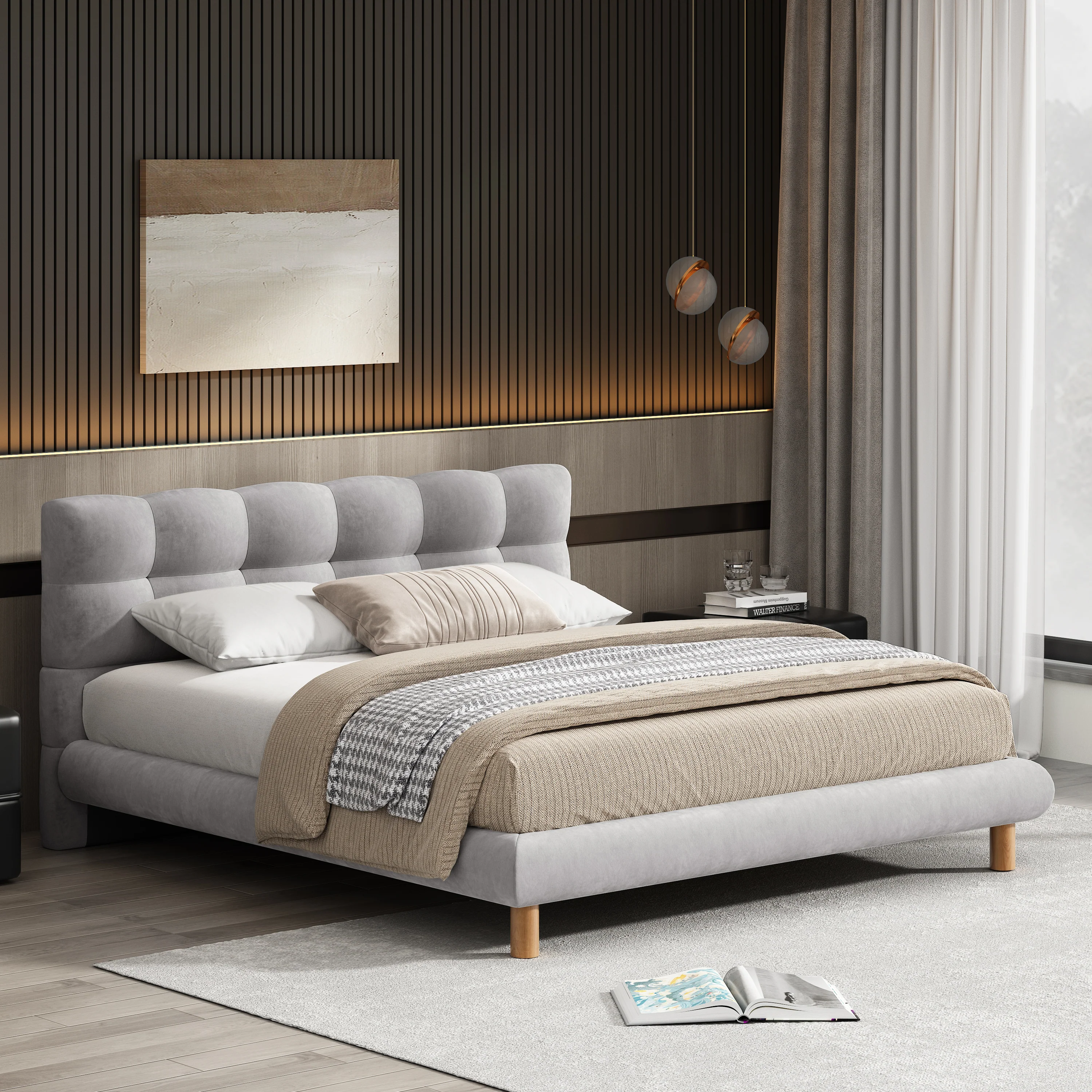Caldwin Modern Upholstered Chenille Platform Bed with Headboard - furnishings