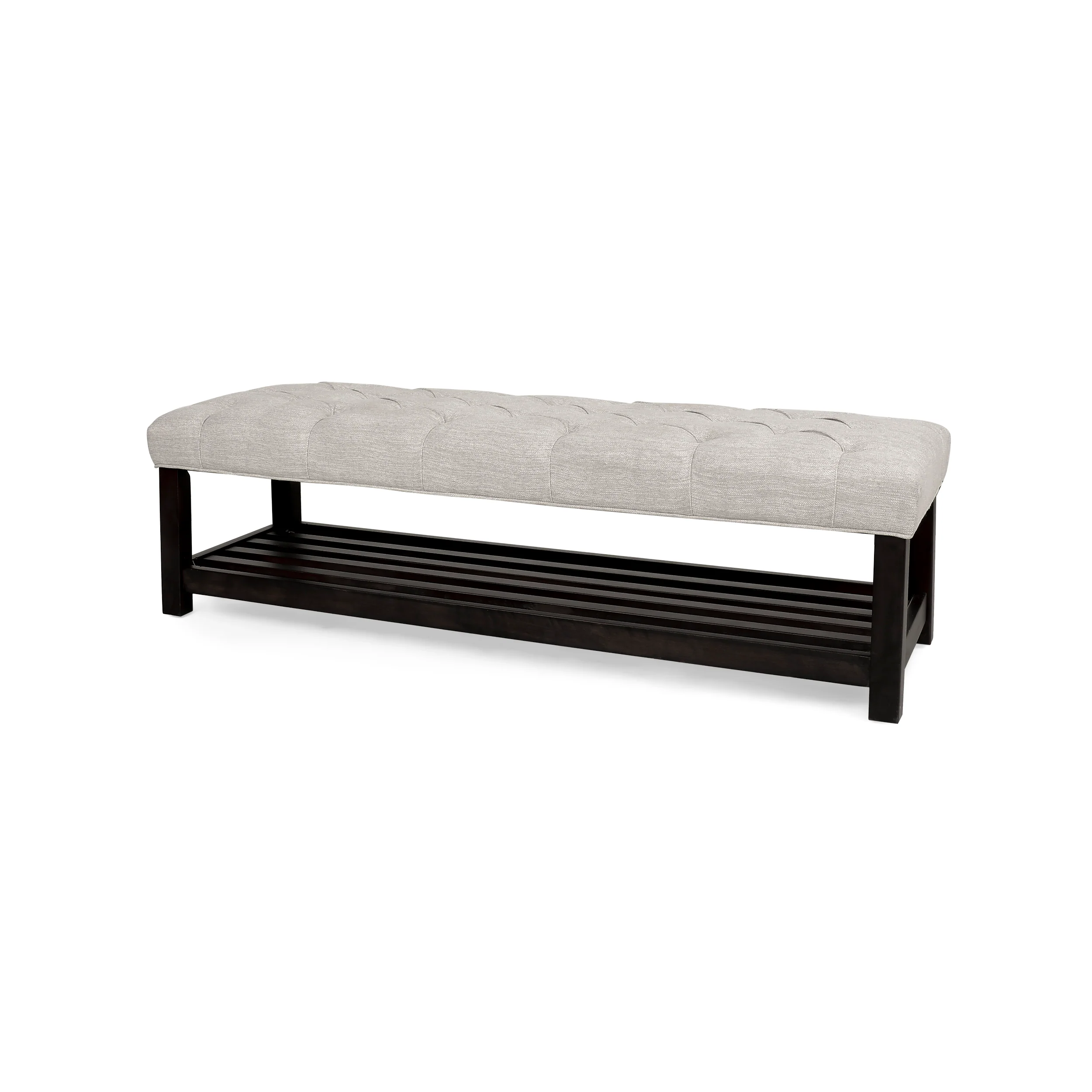 Pelon Contemporary Button Tufted Bench with Shelf - furnishings