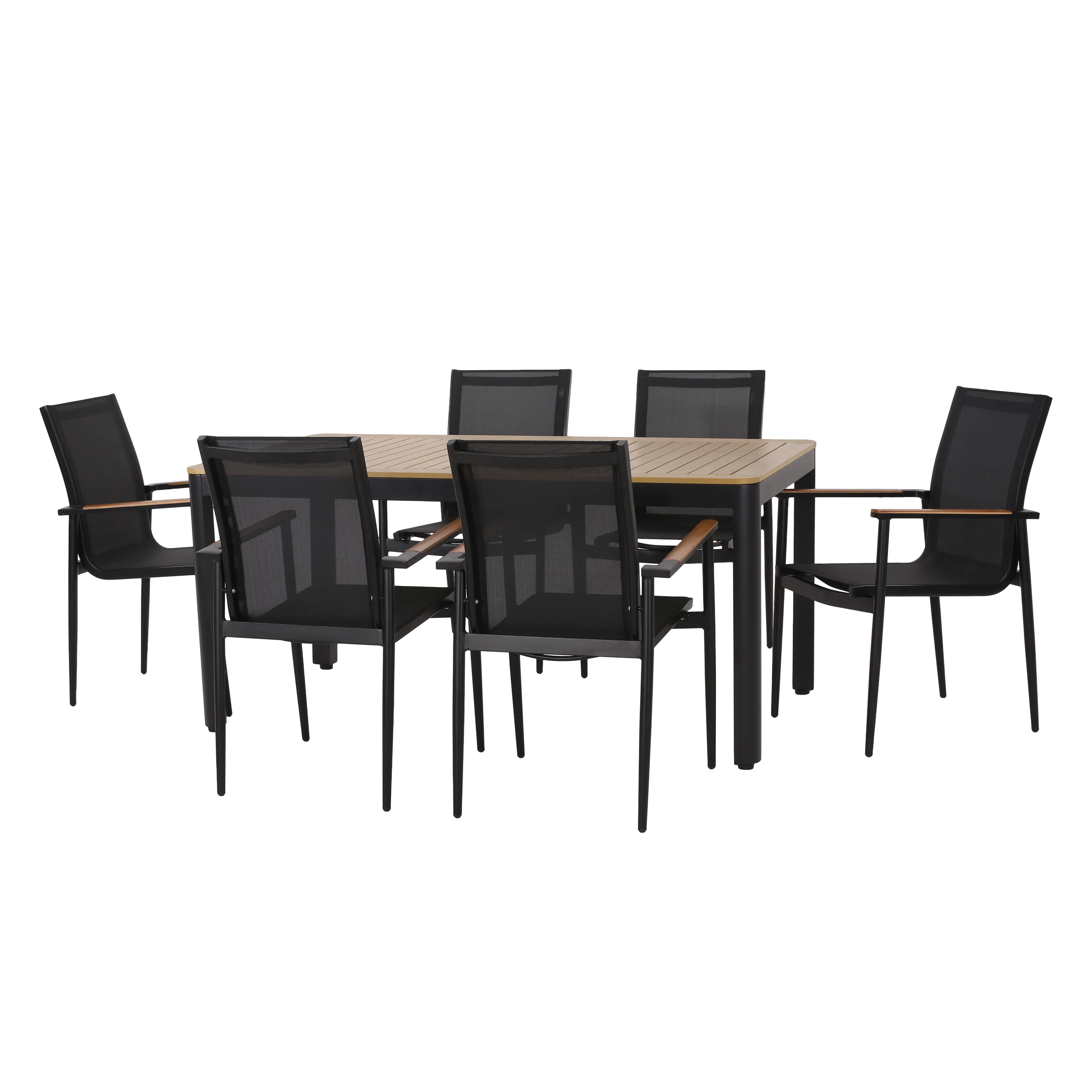 Harlem Outdoor Mesh and Aluminum 7 Piece Dining Set, Black and Natural - furnishings