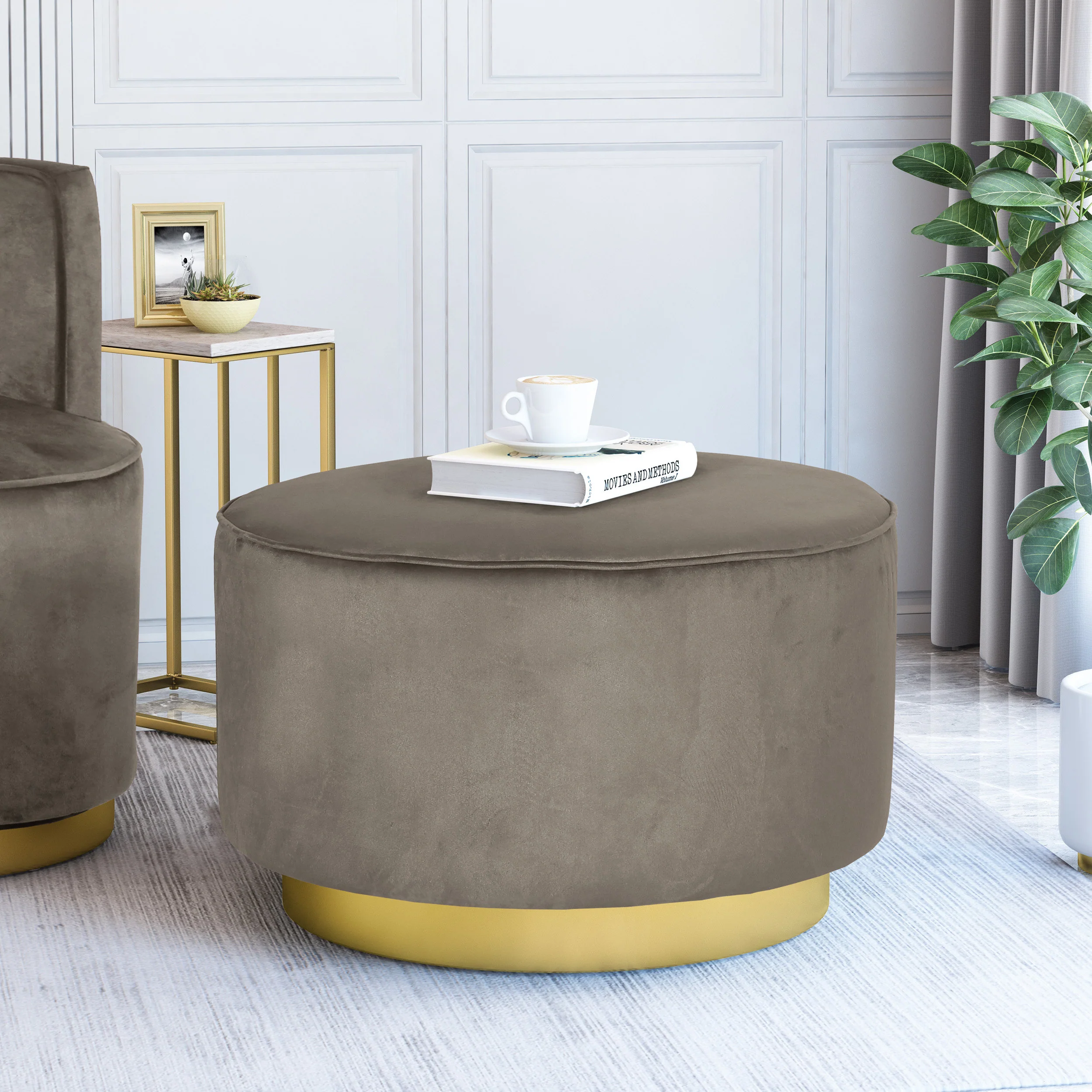 Kile Modern Glam Velvet Swivel Ottoman - furnishings