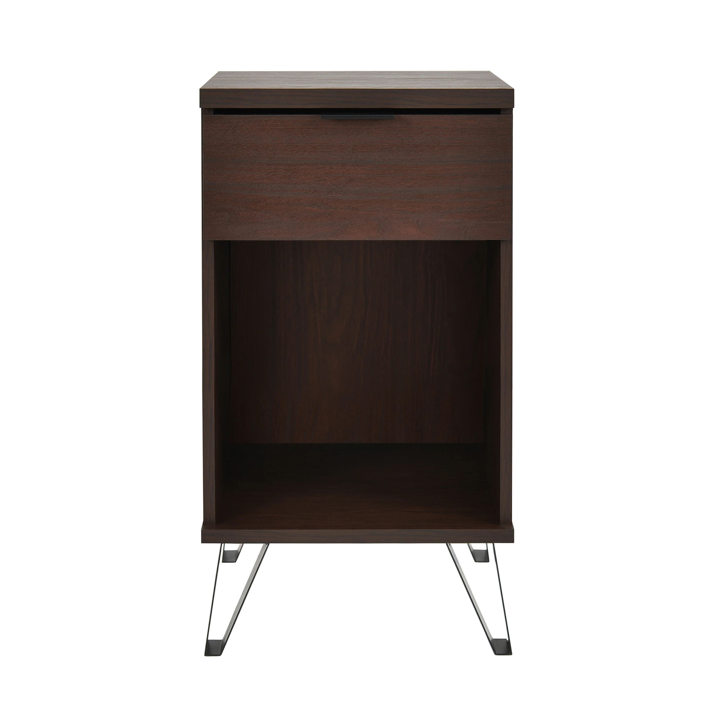 Demijen Modern Industrial Tall Nightstand with Drawer, Walnut and Matte Black - furnishings