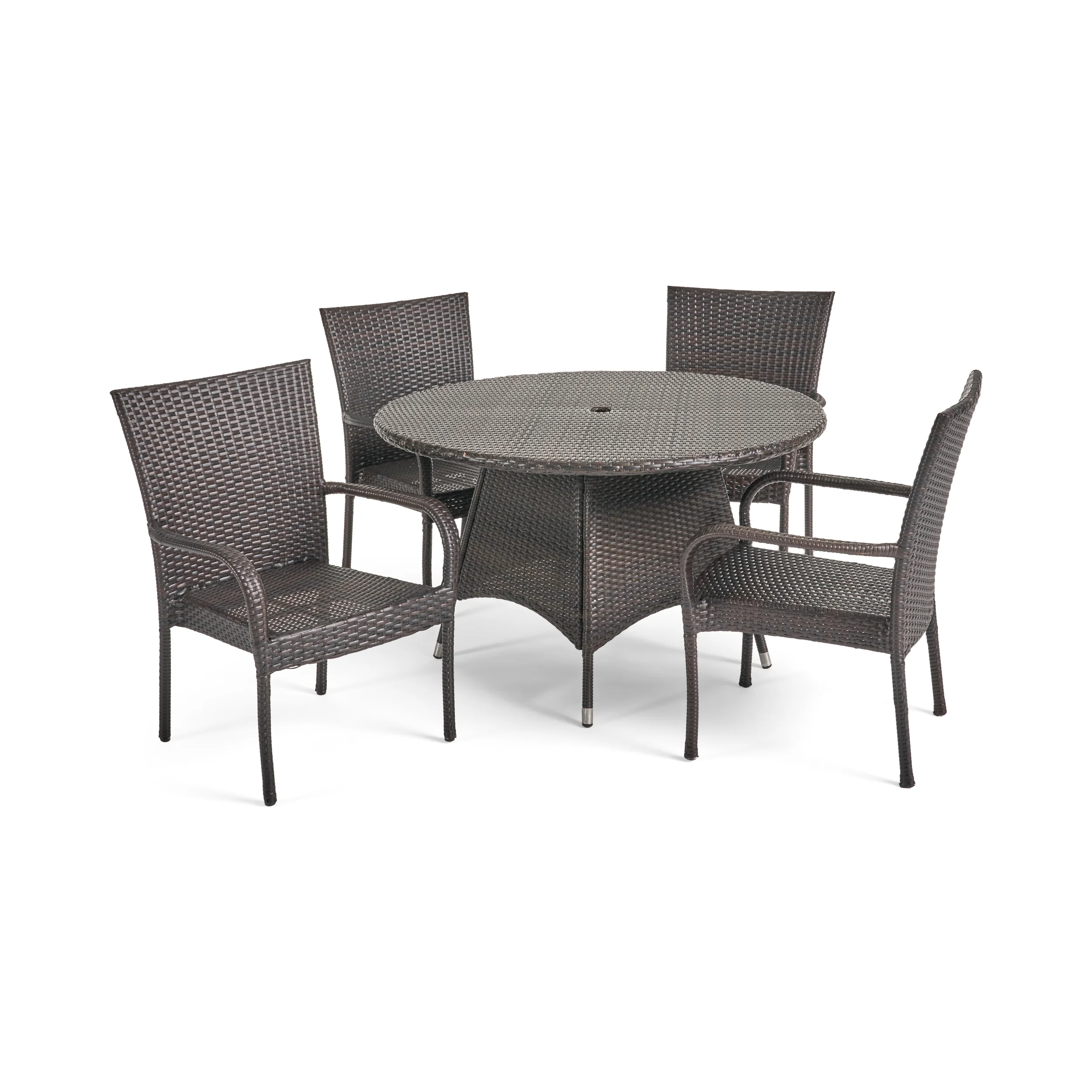 Kory Outdoor 5pc Multibrown Wicker Dining Set - furnishings