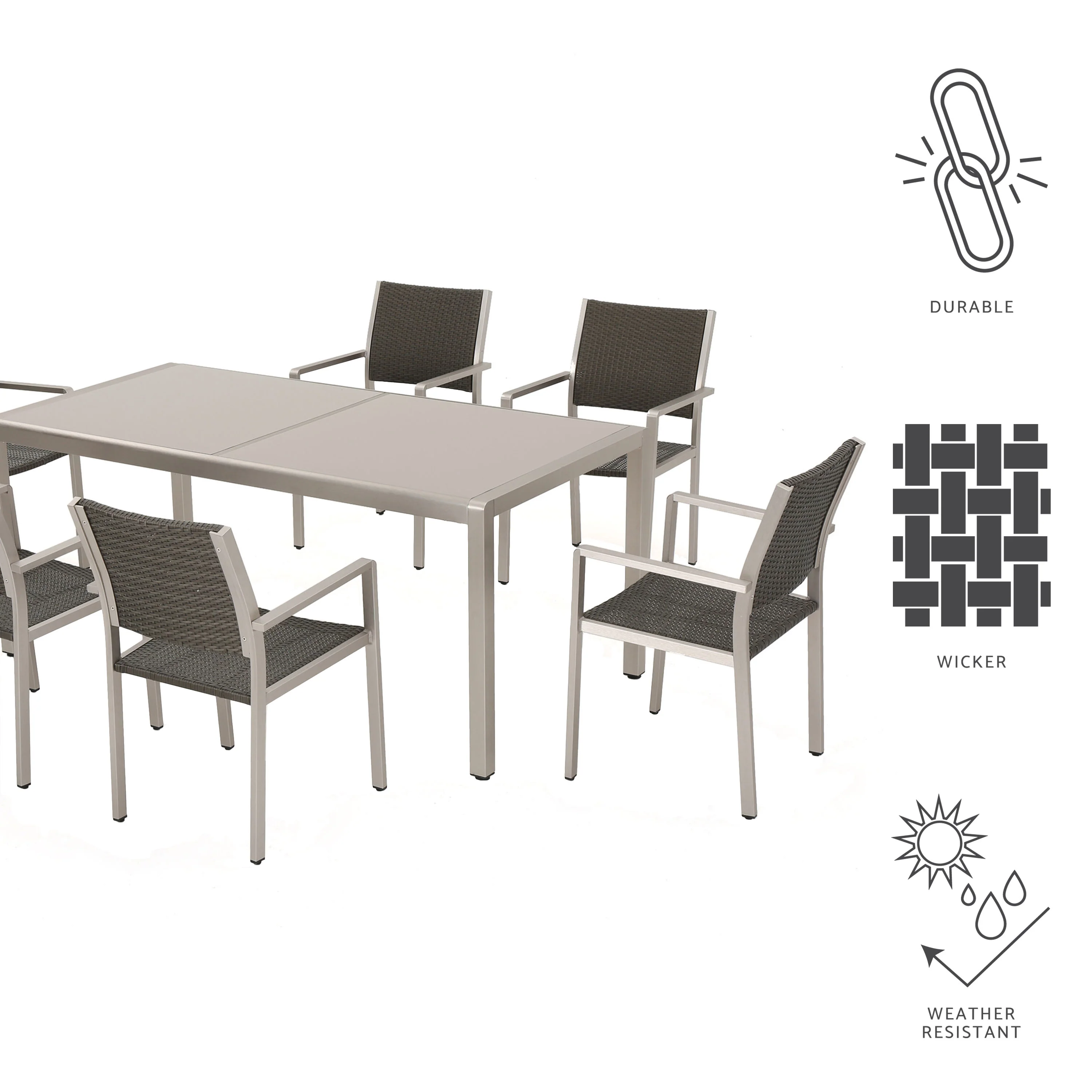 Coral Bay Outdoor 7Pc Grey Aluminum Dining Set w/ Glass Table Top - furnishings