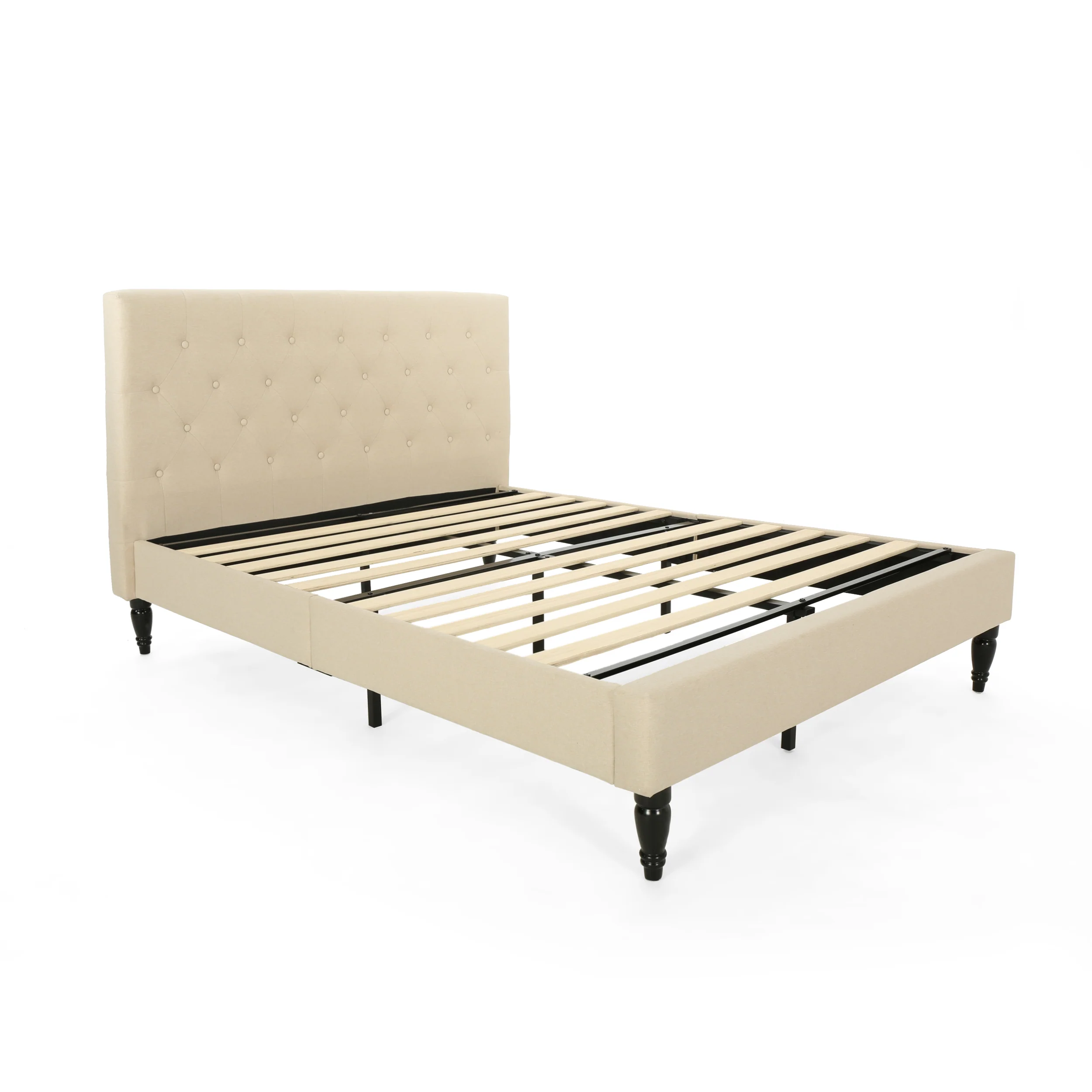 Lera Fully-Upholstered Queen-Size Platform Bed Frame, Low-Profile, Contemporary - furnishings