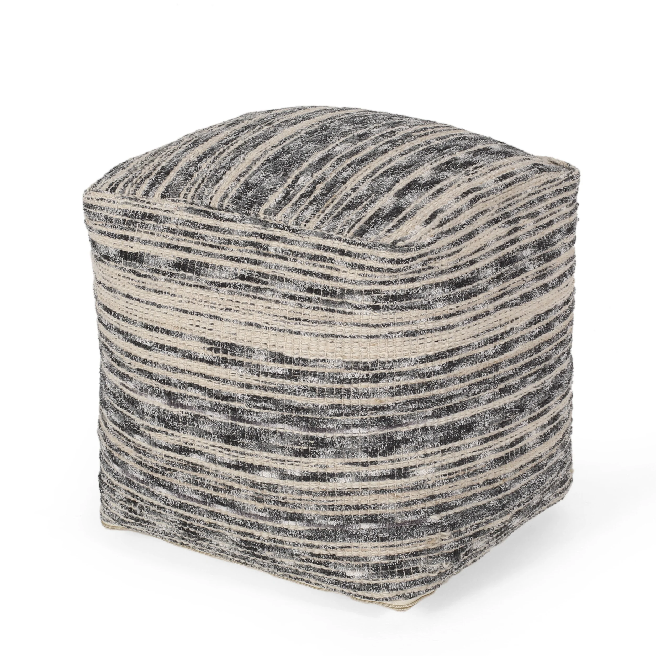 Ricketson Lazenby Boho Handcrafted Fabric Cube Pouf, Ivory, Gray, and Black - furnishings