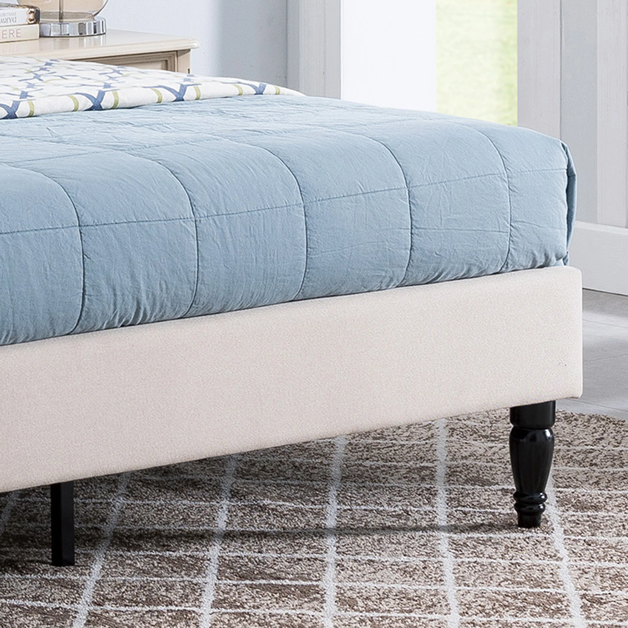 Lera Fully-Upholstered Queen-Size Platform Bed Frame, Low-Profile, Contemporary - furnishings