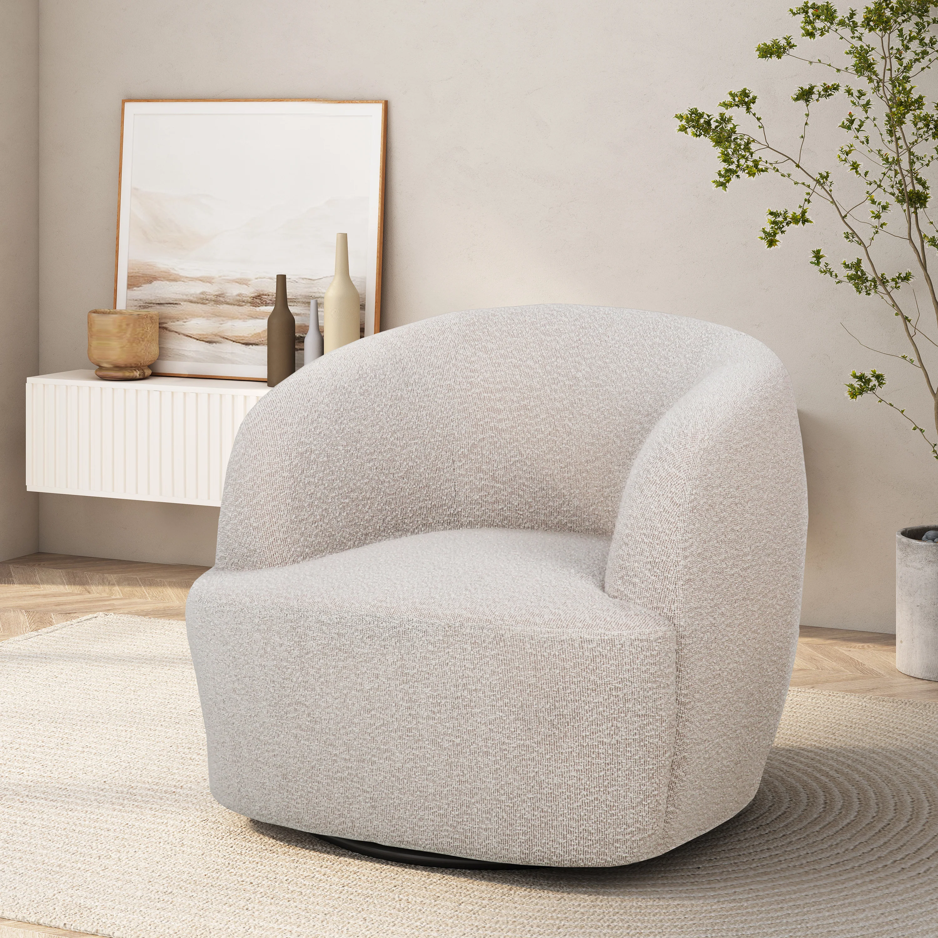 Sydmor Contemporary Boucle Upholstered Swivel Club Chair - furnishings