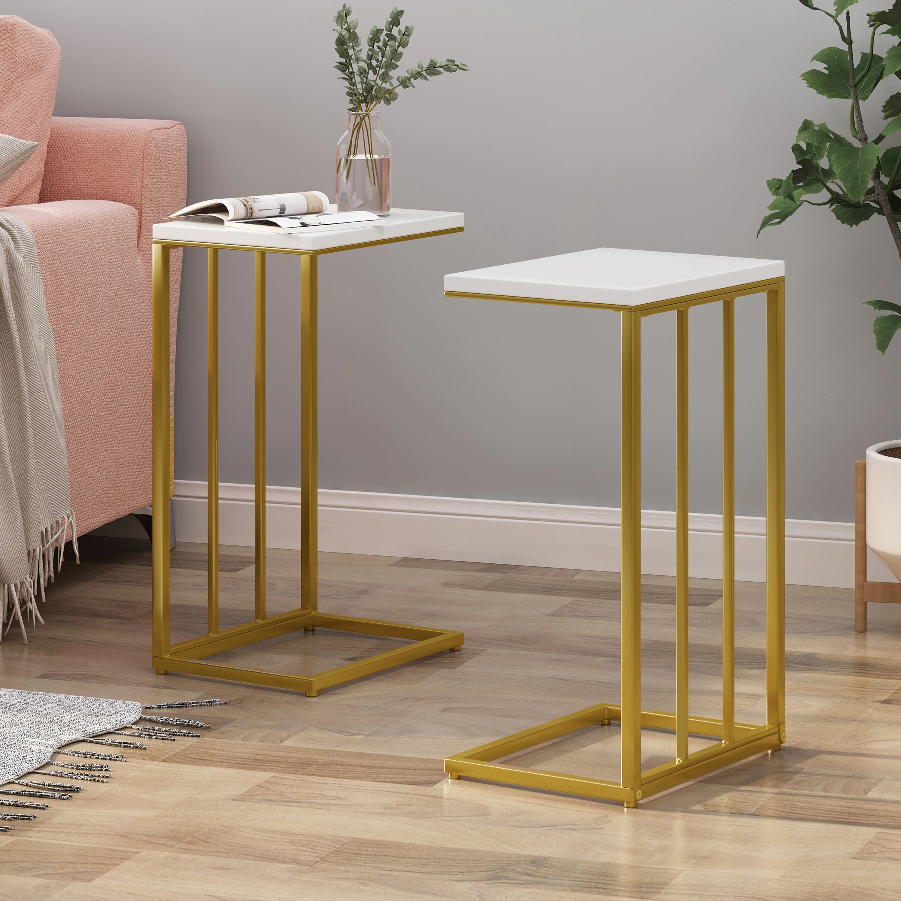 Baywinds Modern Glam C Side Table, Set of 2, White and Champagne Gold - furnishings