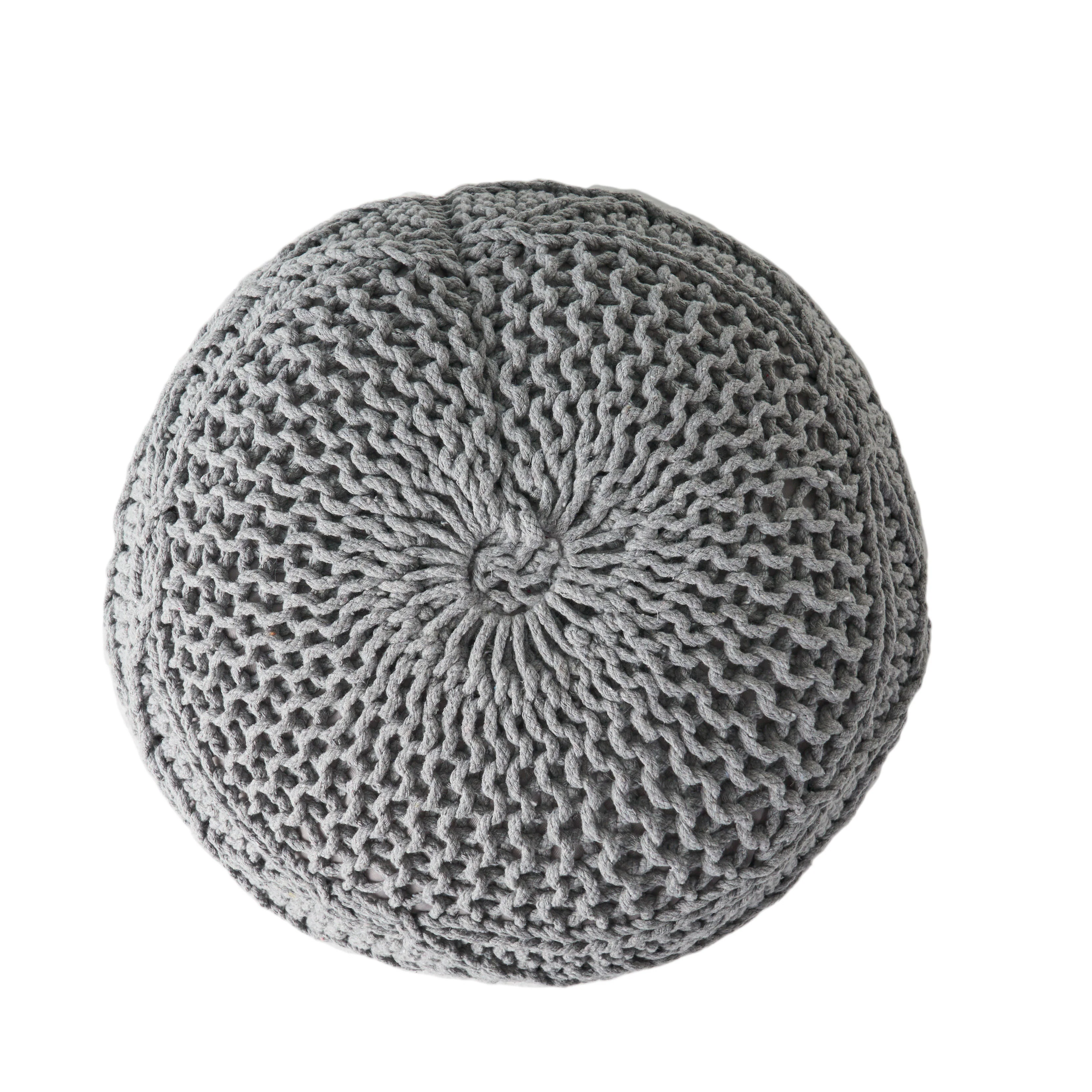 Woodbine Modern Knitted Cotton Round Pouf - furnishings