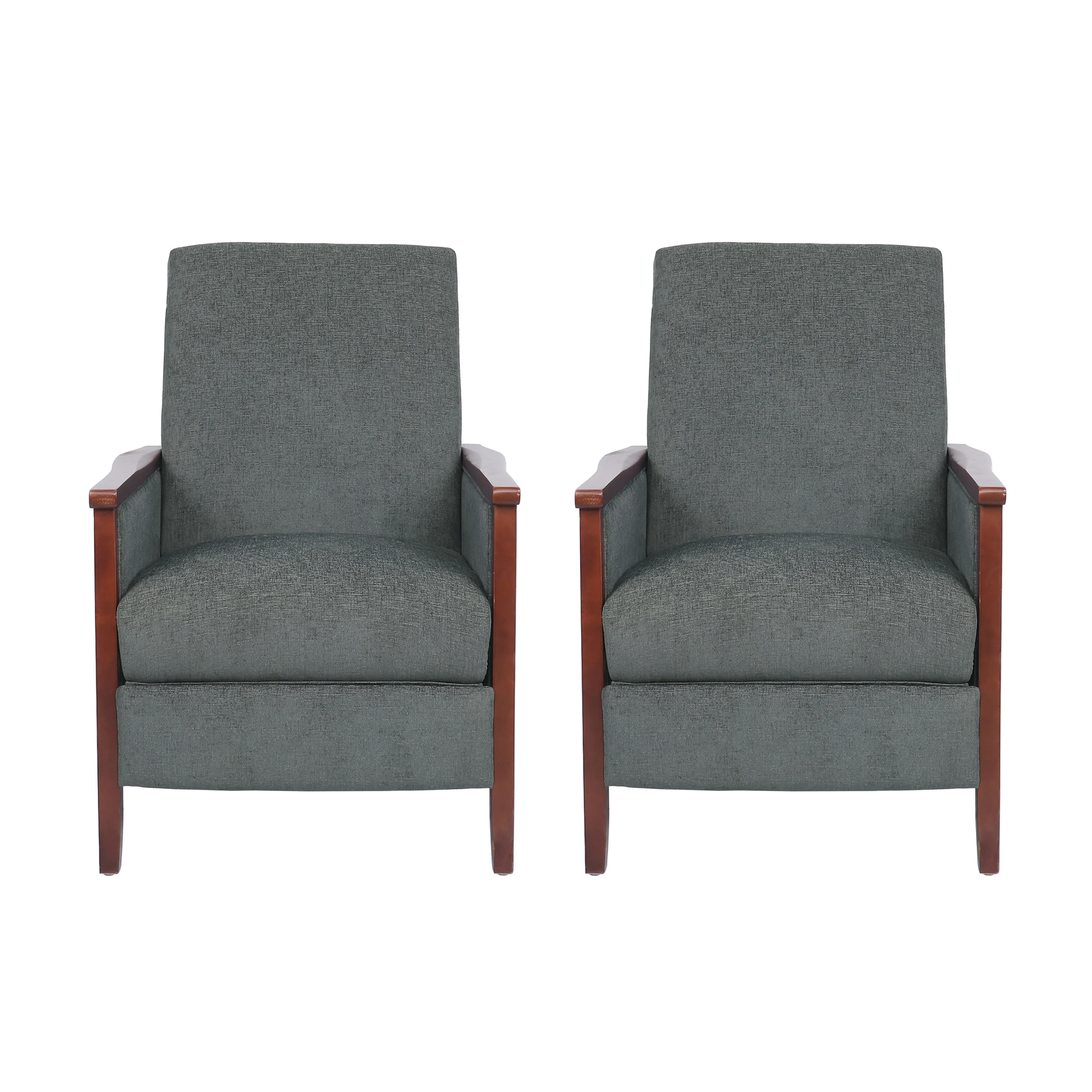 Ambleside Mid Century Modern Fabric Upholstered Wood Pushback Recliners, Set of 2 - furnishings