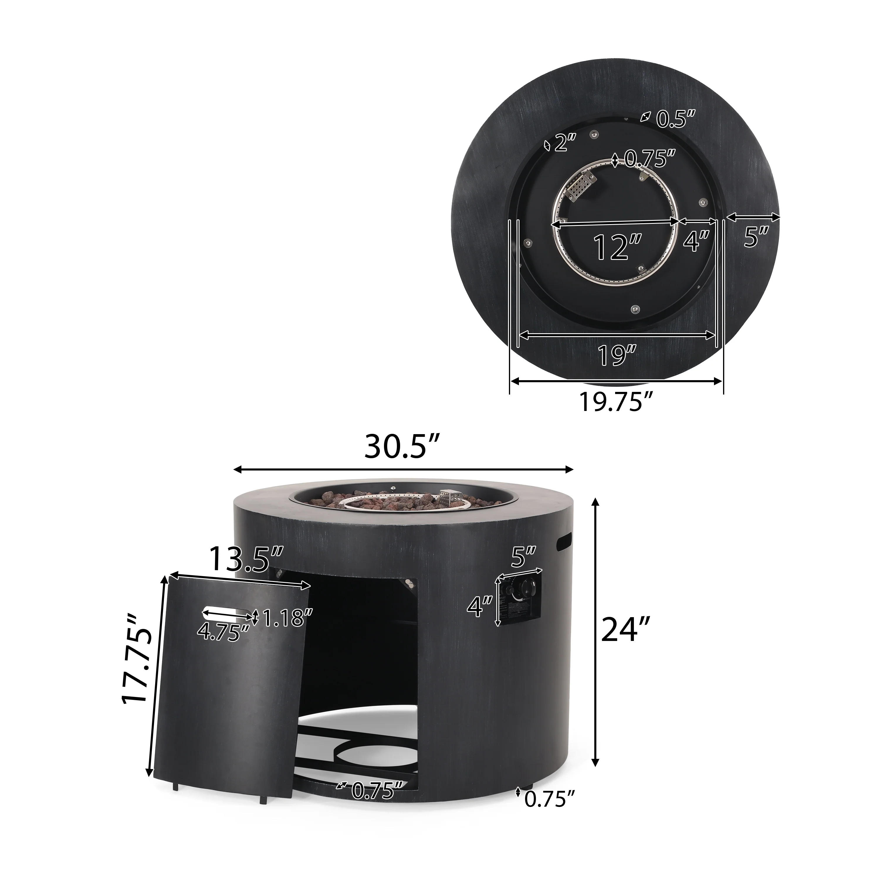 Jasmine Outdoor 40,000 BTU Circular Fire Pit, Brushed Black - furnishings