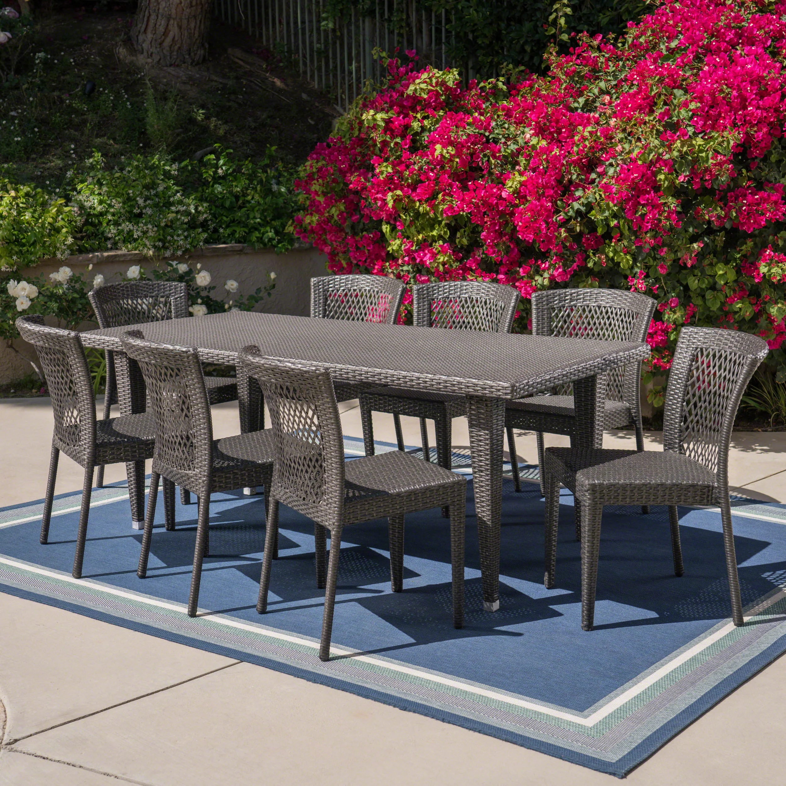 Herman Outdoor 9 Piece Wicker Dining Set, Grey - furnishings